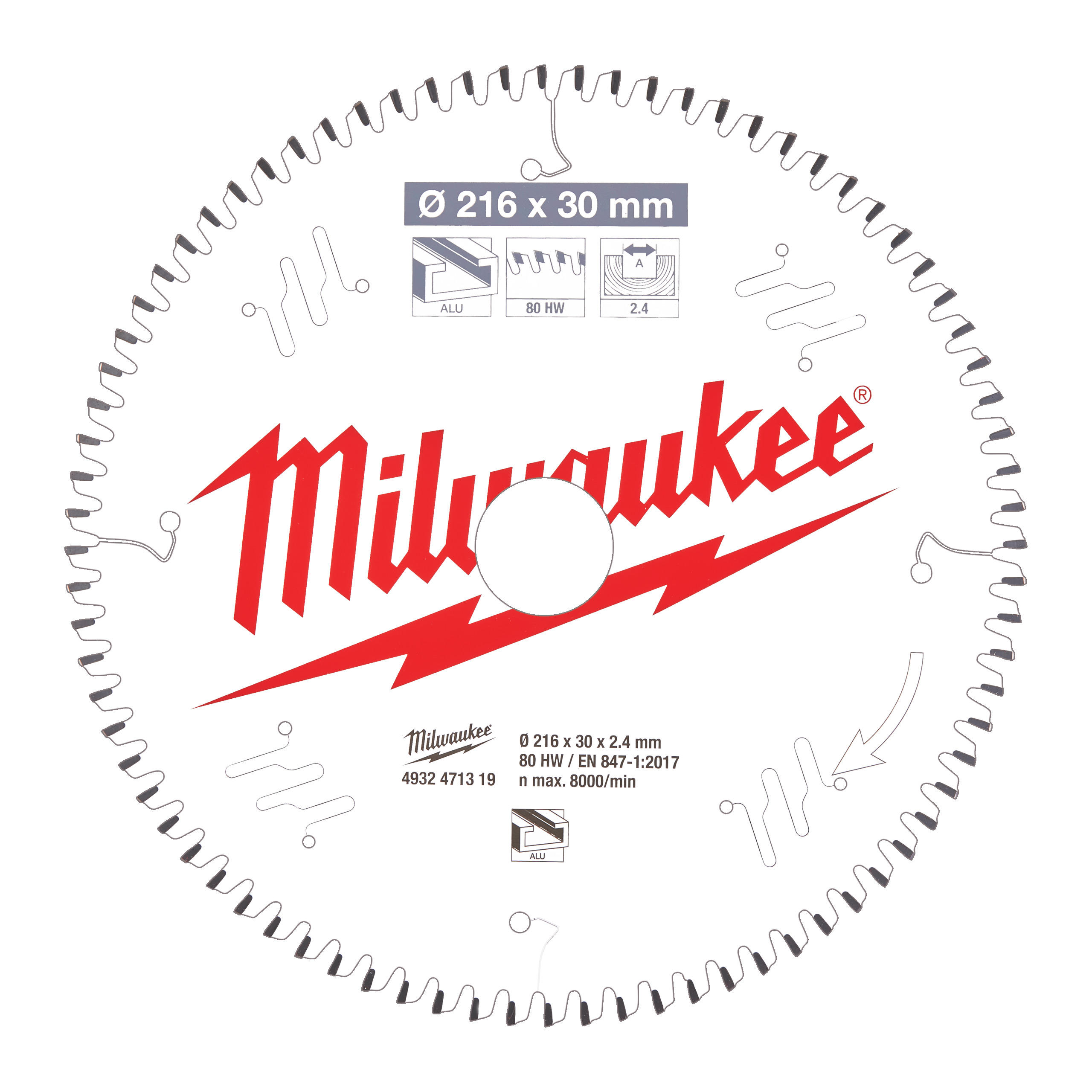 Circular saw blades for mitre saws CSB MS Alu216 x 30 x 2,4 x 80TF neg.