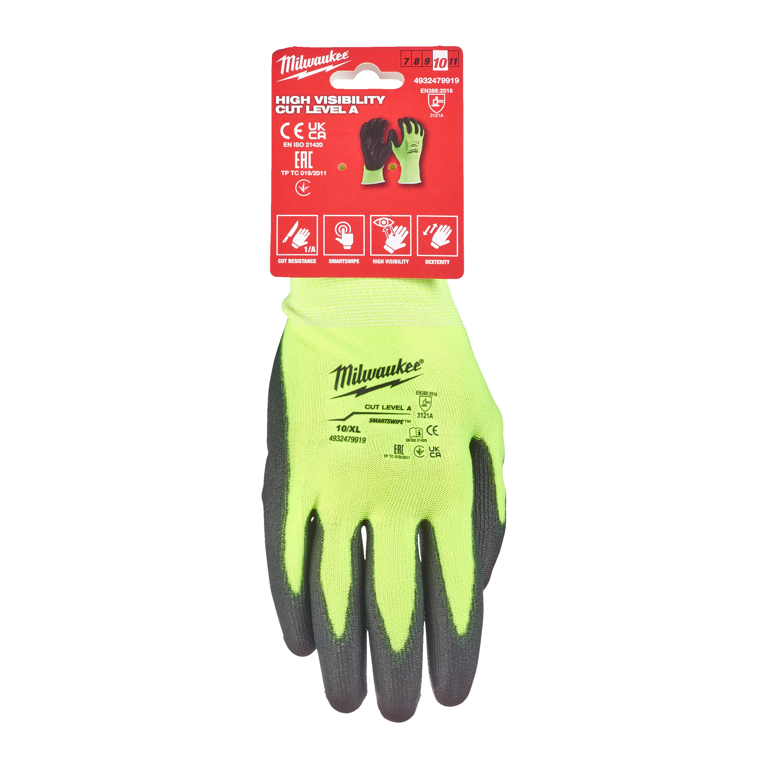 MILWAUKEE HI-VIS CUT A - XL/10 käsineet - Työkäsineet - 4932479919 - 2
