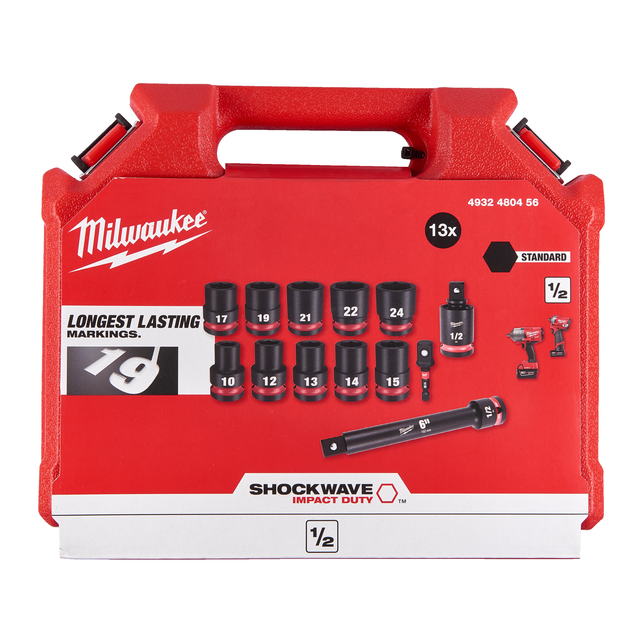 MILWAUKEE 1/2" SHOCKWAVE STD 13kpl hylsysarja - Voimahylsyt 1/2" - 4932480456 - 2