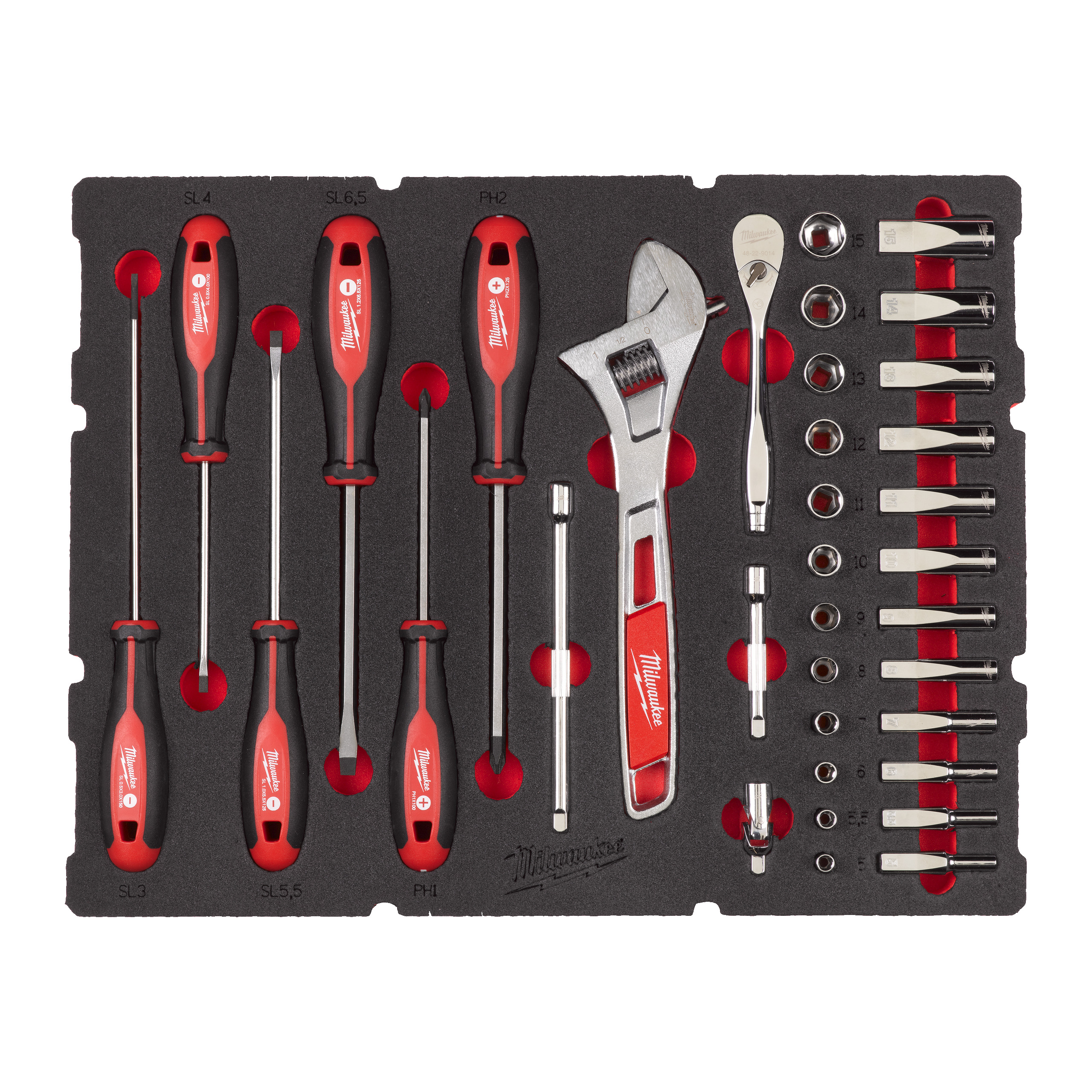 Milwaukee 1/4" Ratchet and Socket and Trilobe Screwdriver and Wrench Set Foam Insert 4932480717