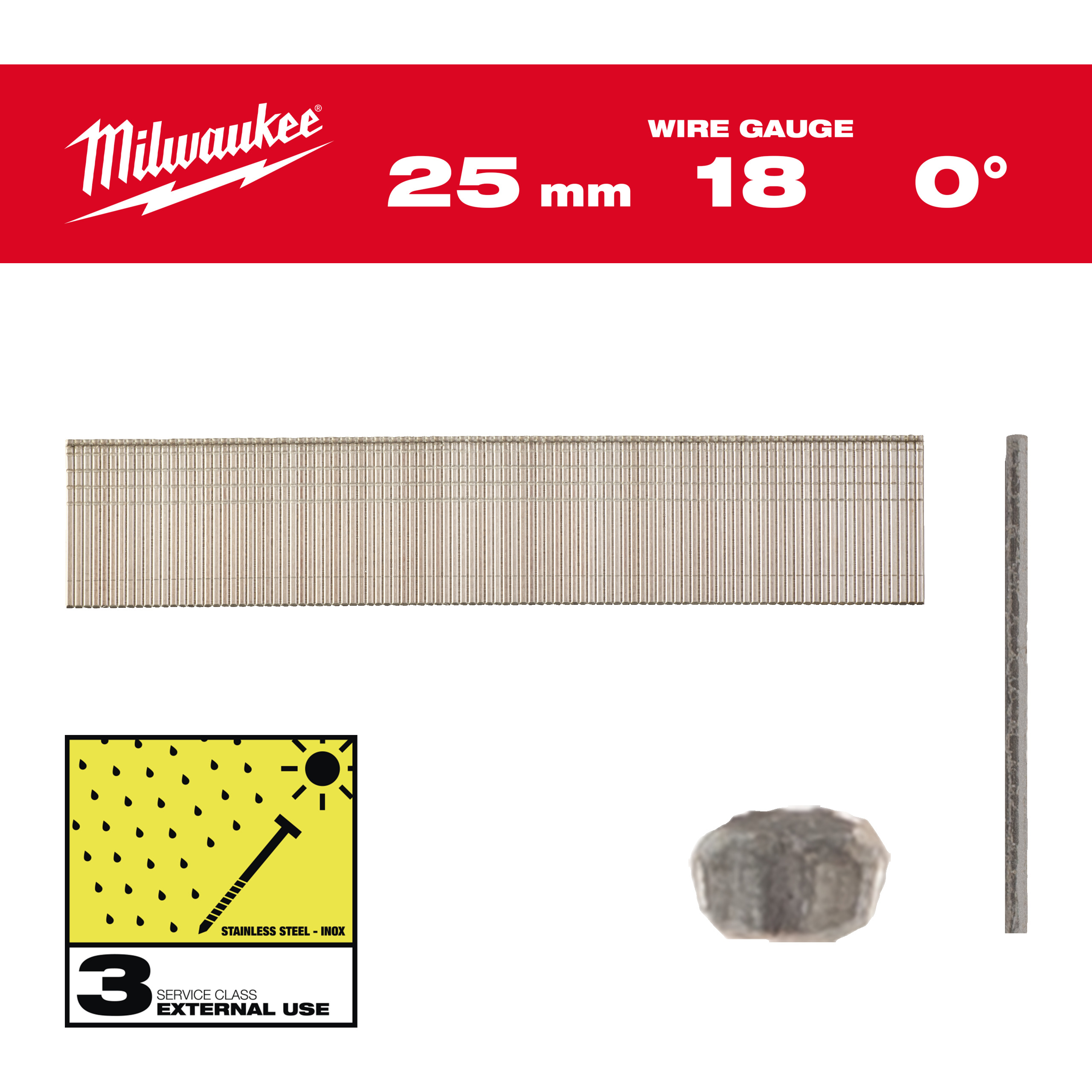 Brad nails, 18 gauge, thin finish head - Inox 18G / 25 mm / SC3 - 5.000 pc