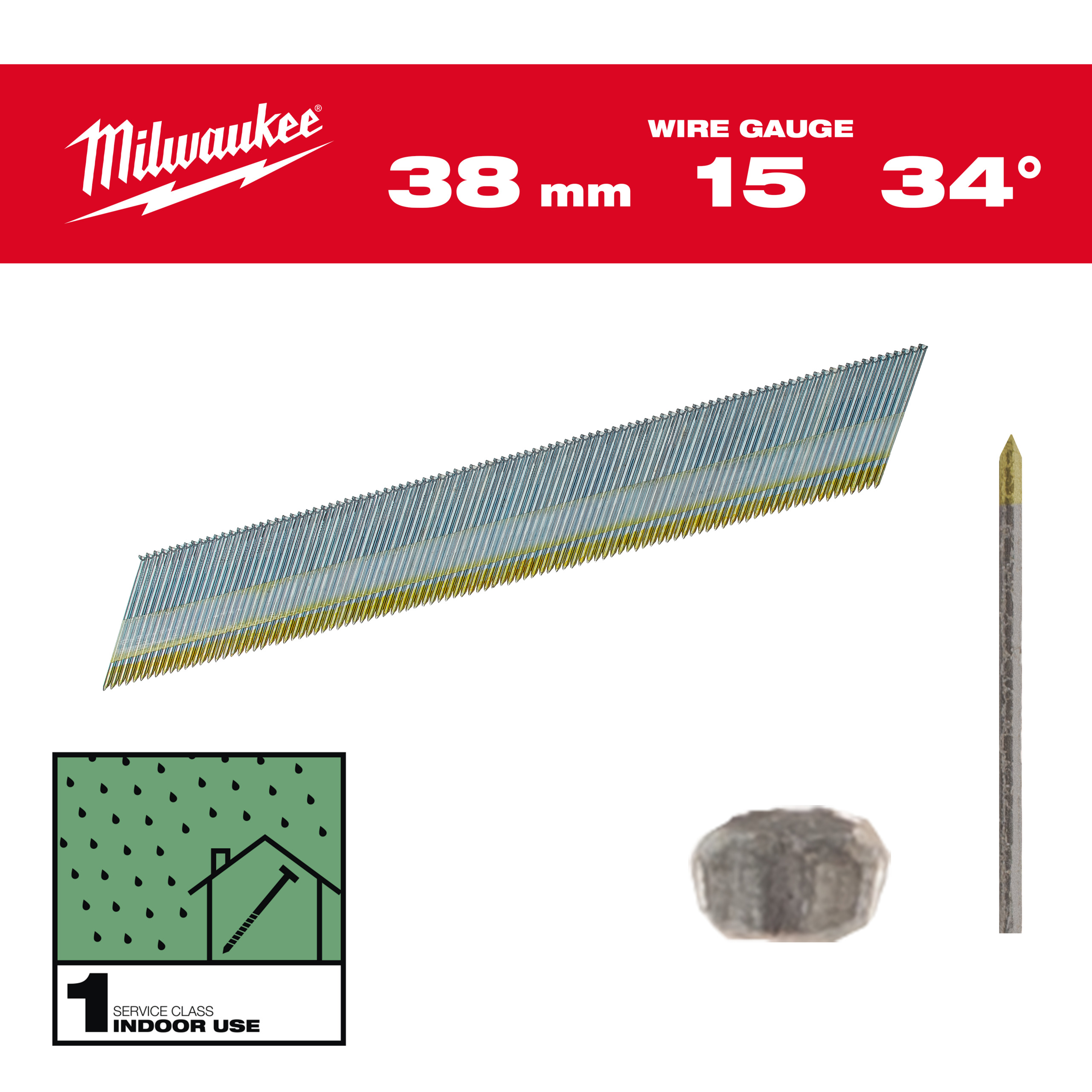 Finish nails, 15 gauge, 34°, D Head - 15G / 34° / 38 mm / G / SC1 - 2.500 pc