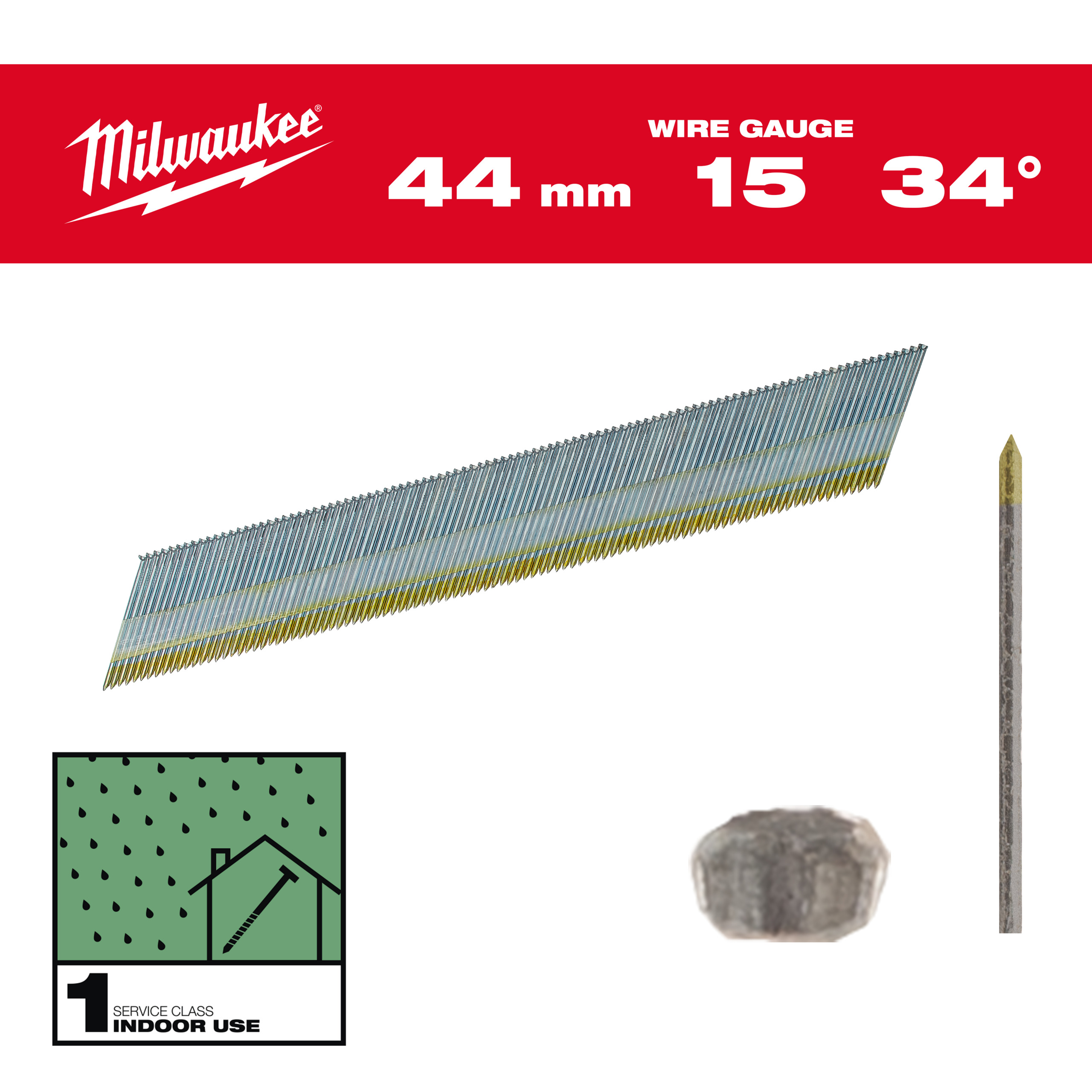 Finish nails, 15 gauge, 34°, D Head - 15G / 34° / 44 mm / G / SC1 - 2.500 pc