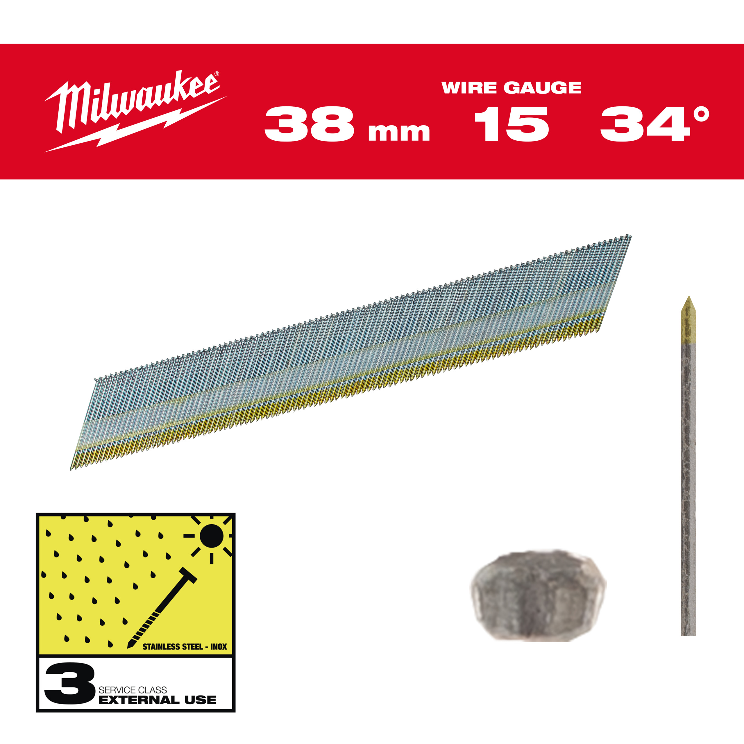 Finish nails, 15 gauge, 34°, D Head - Inox 15G / 34° / 38 mm / SC3 - 2.500 pc
