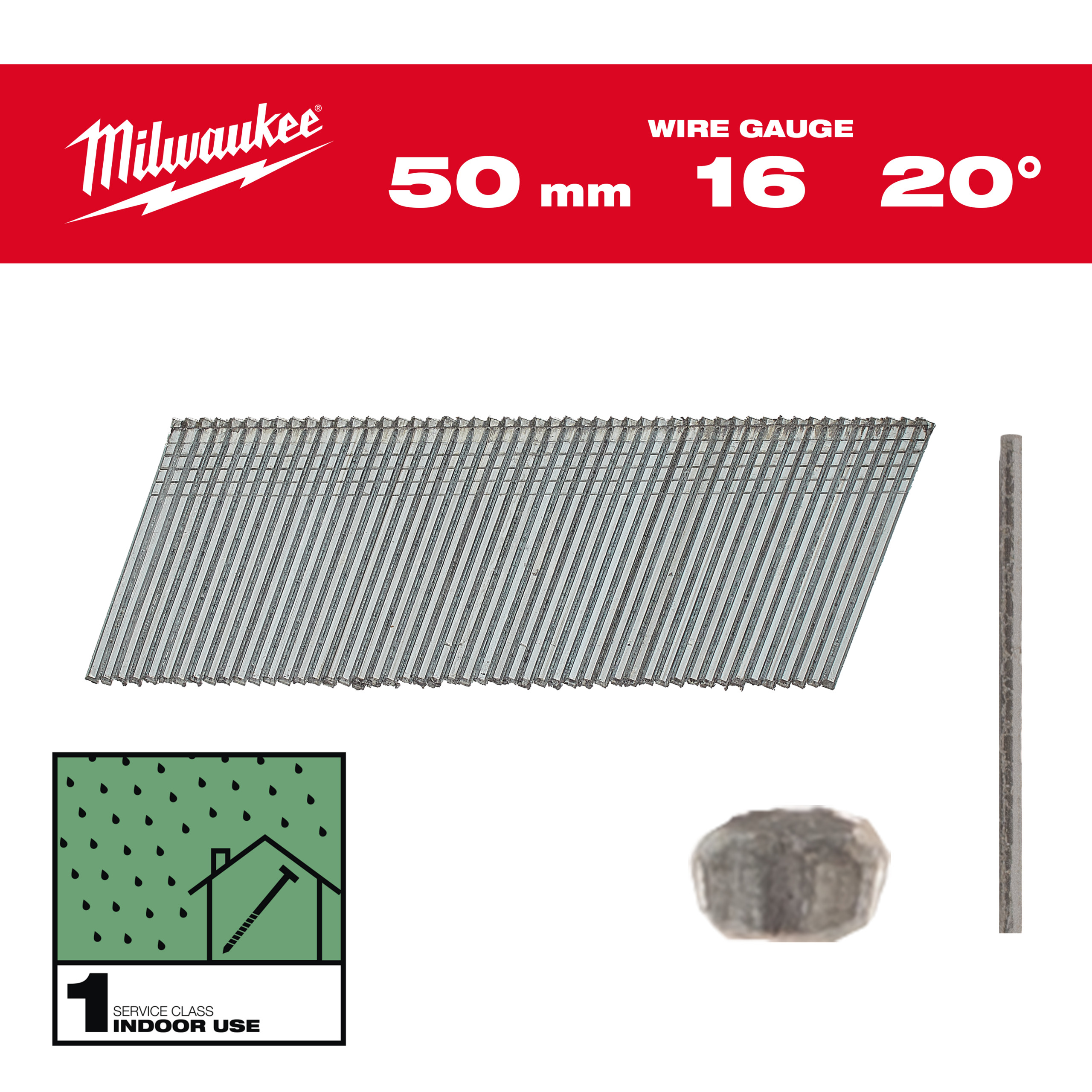 Finish nails, 16 gauge, 20°, thin finish head - 16G / 20° / 50 mm / G / SC1 - 2.000 pc