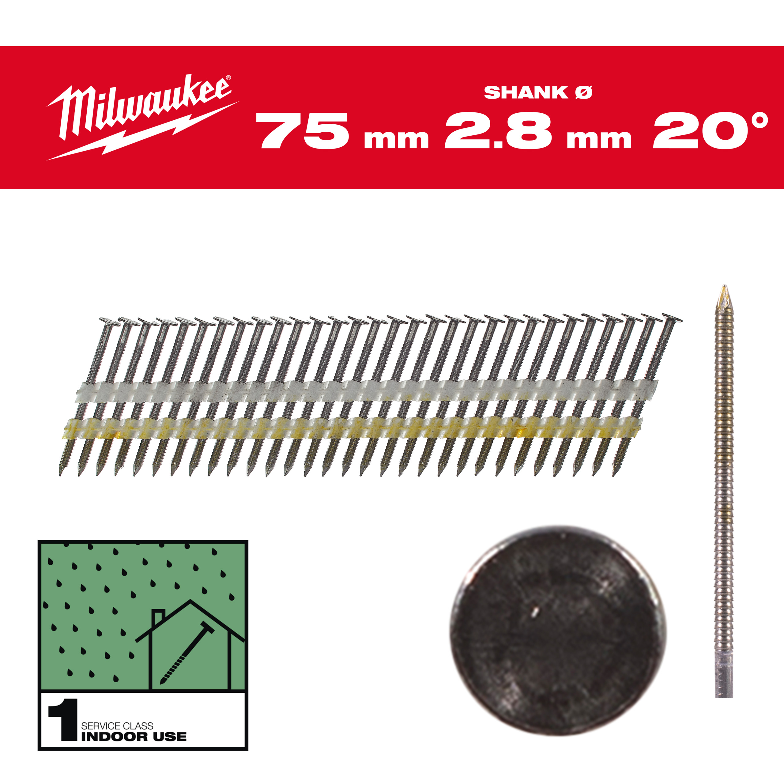Framing nails, 20°, round head - 20° Round Head 75 mm / RS / B / SC1 - 2.000 pc