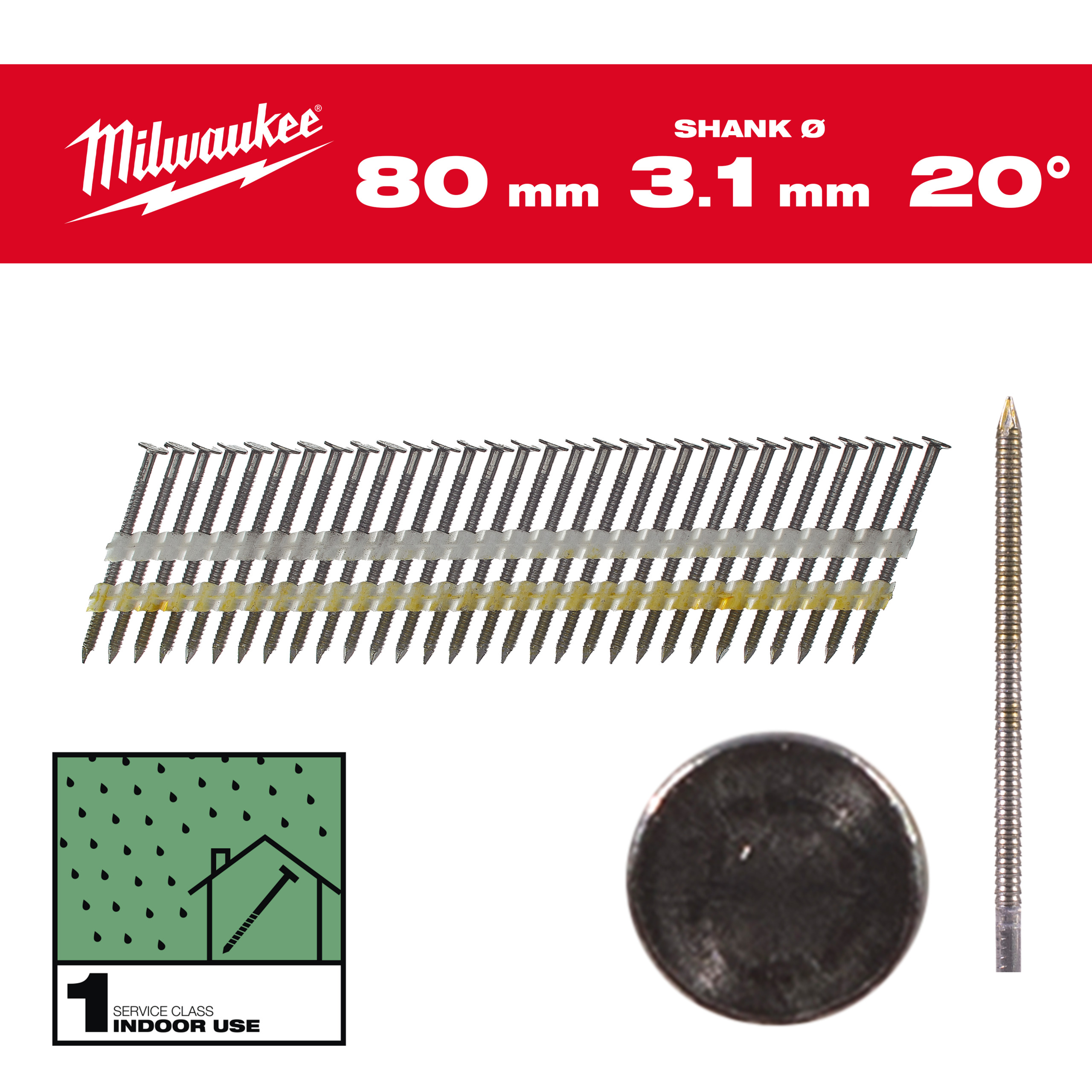 Framing nails, 20°, round head - 20° Round Head 80 mm / RS / B / SC1 - 1.750 pc