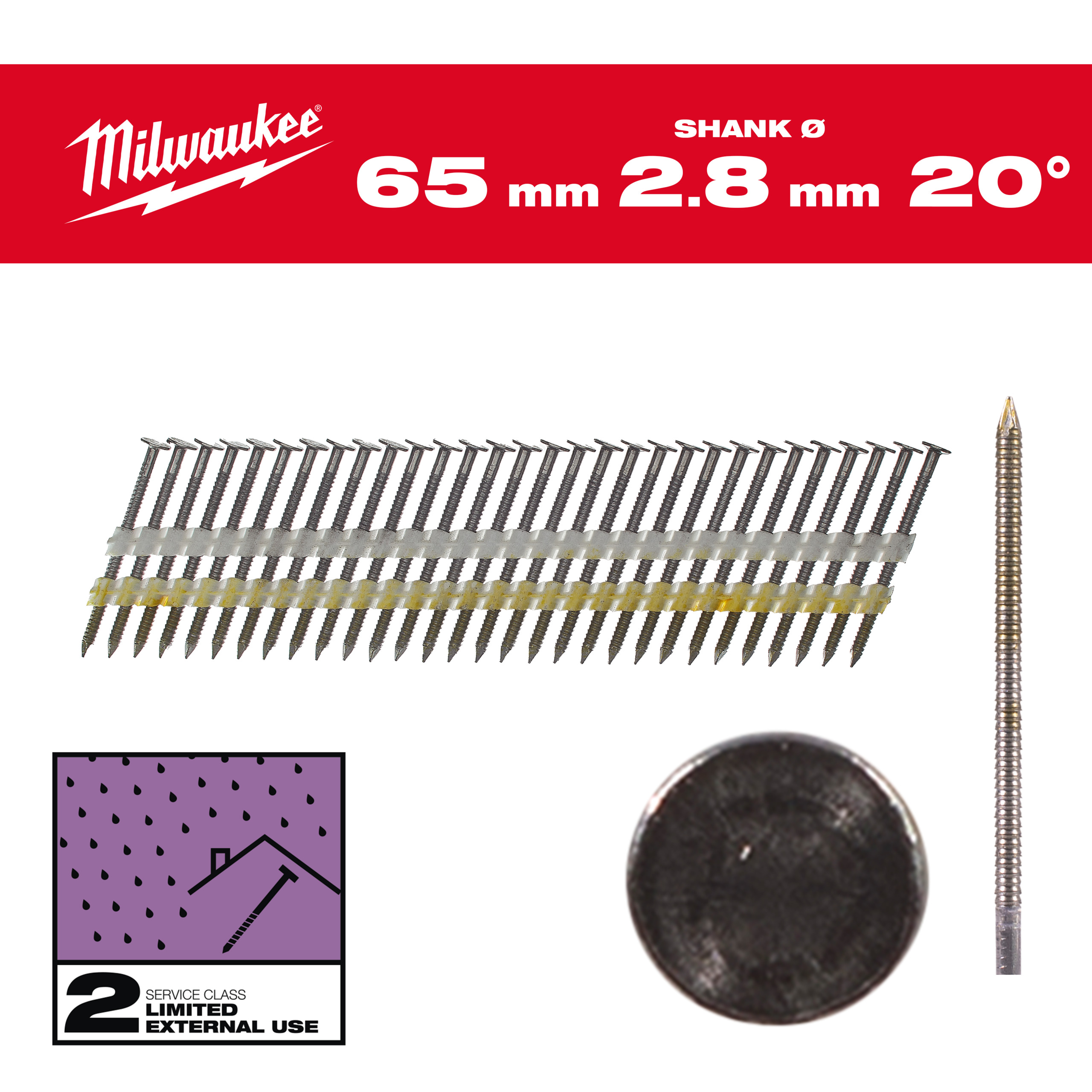 Framing nails, 20°, round head - 20° Round Head 65 mm / RS / G / SC2 - 2.000 pc