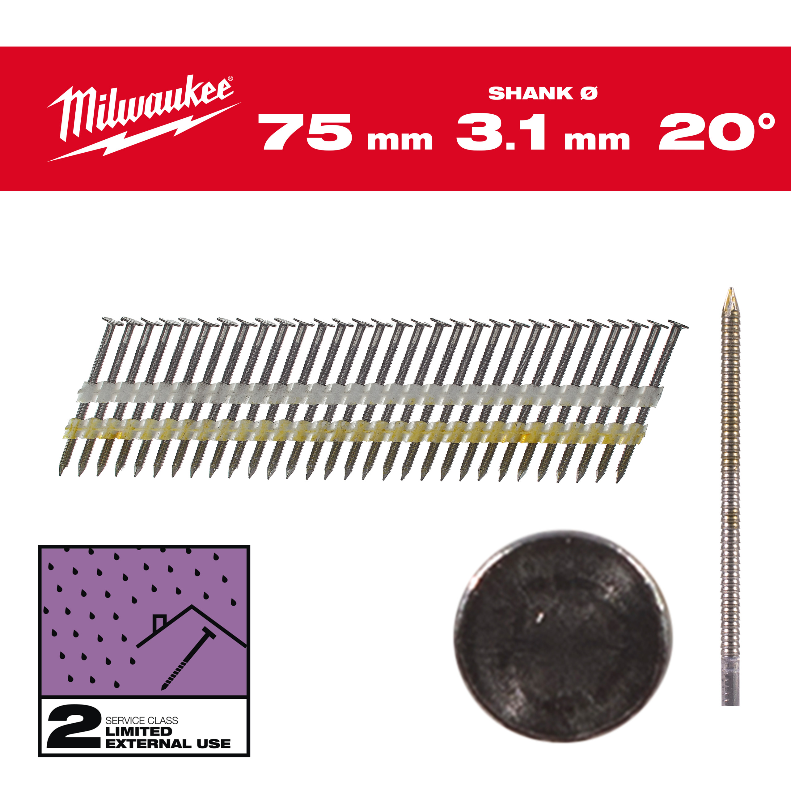 Framing nails, 20°, round head - 20° Round Head 75 mm / RS / G / SC2 - 1.750 pc
