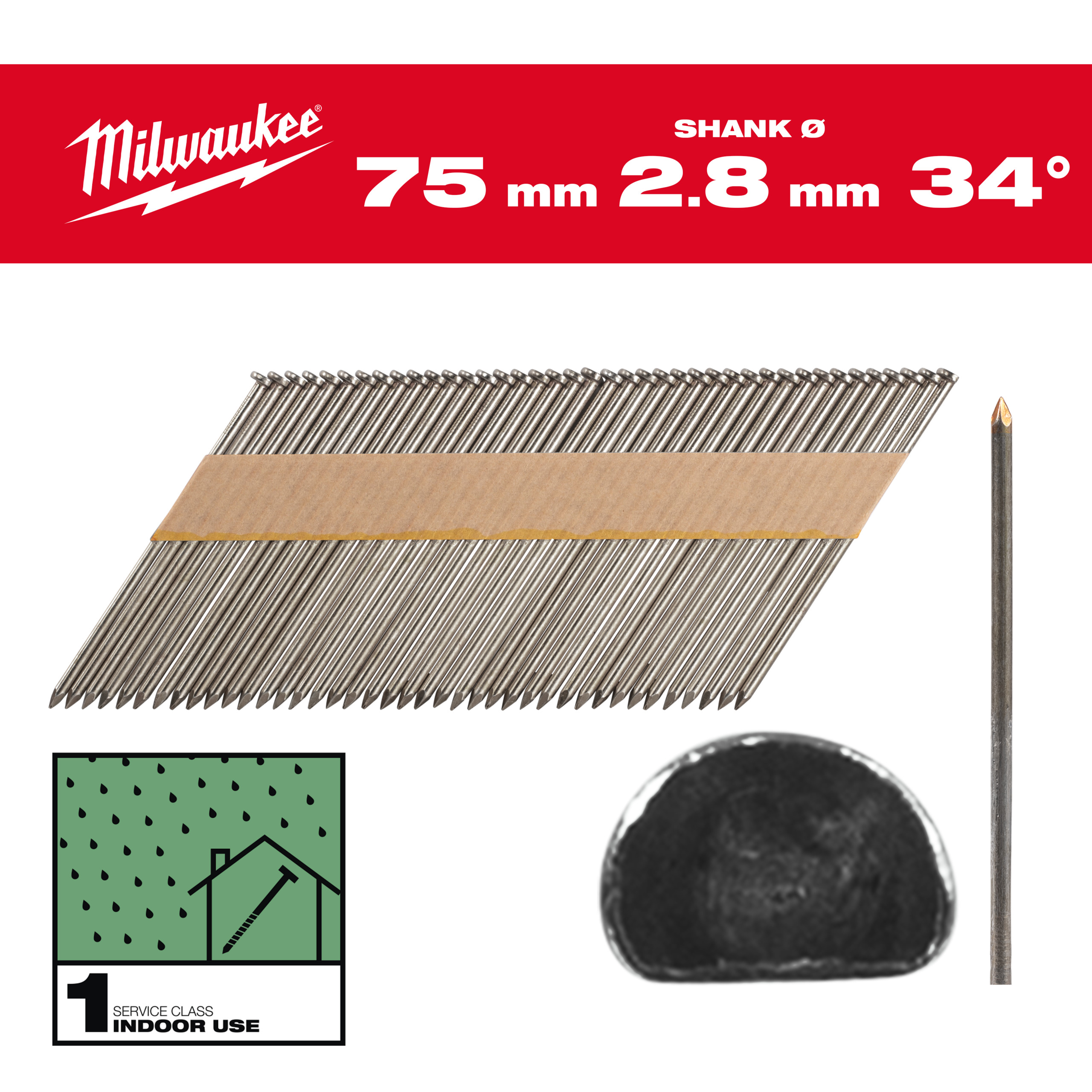 Framing nails, 34°, D head - 34° D-Head 75 mm / SS / B / SC1 - 2.200 pc