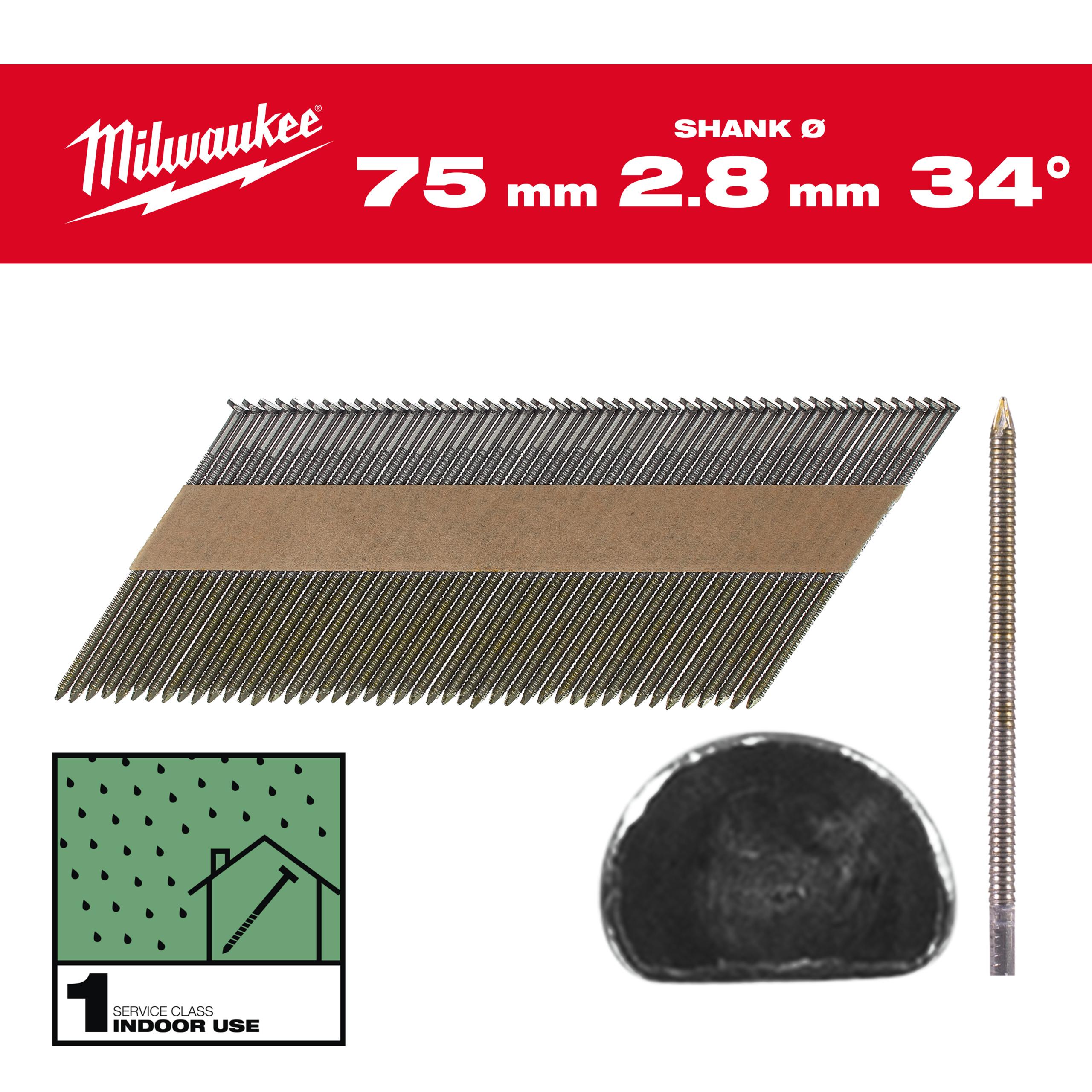 Framing nails, 34°, D head - 34° D-Head 75 mm / RS / B / SC1 - 2.200 pc