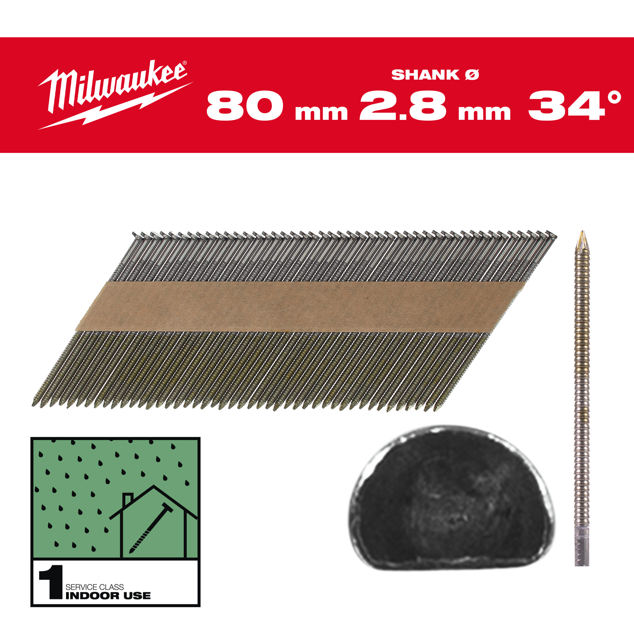 Framing nails, 34°, D head - 34° D-Head 80 mm / RS / B / SC1 - 2.200 pc