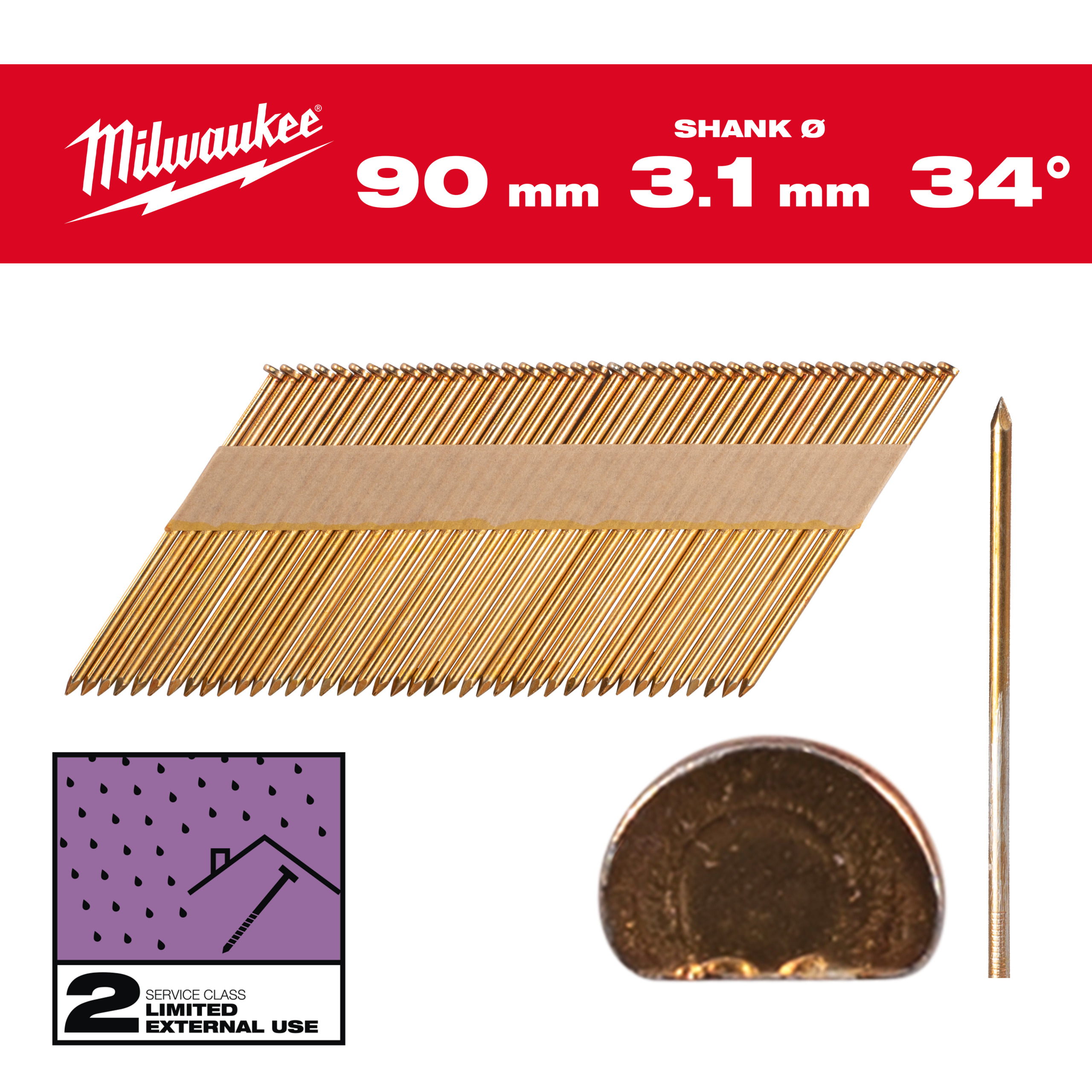 Framing nails, 34°, D head - 34° D-Head 90 mm / SS / G / SC2 - 2.200 pc