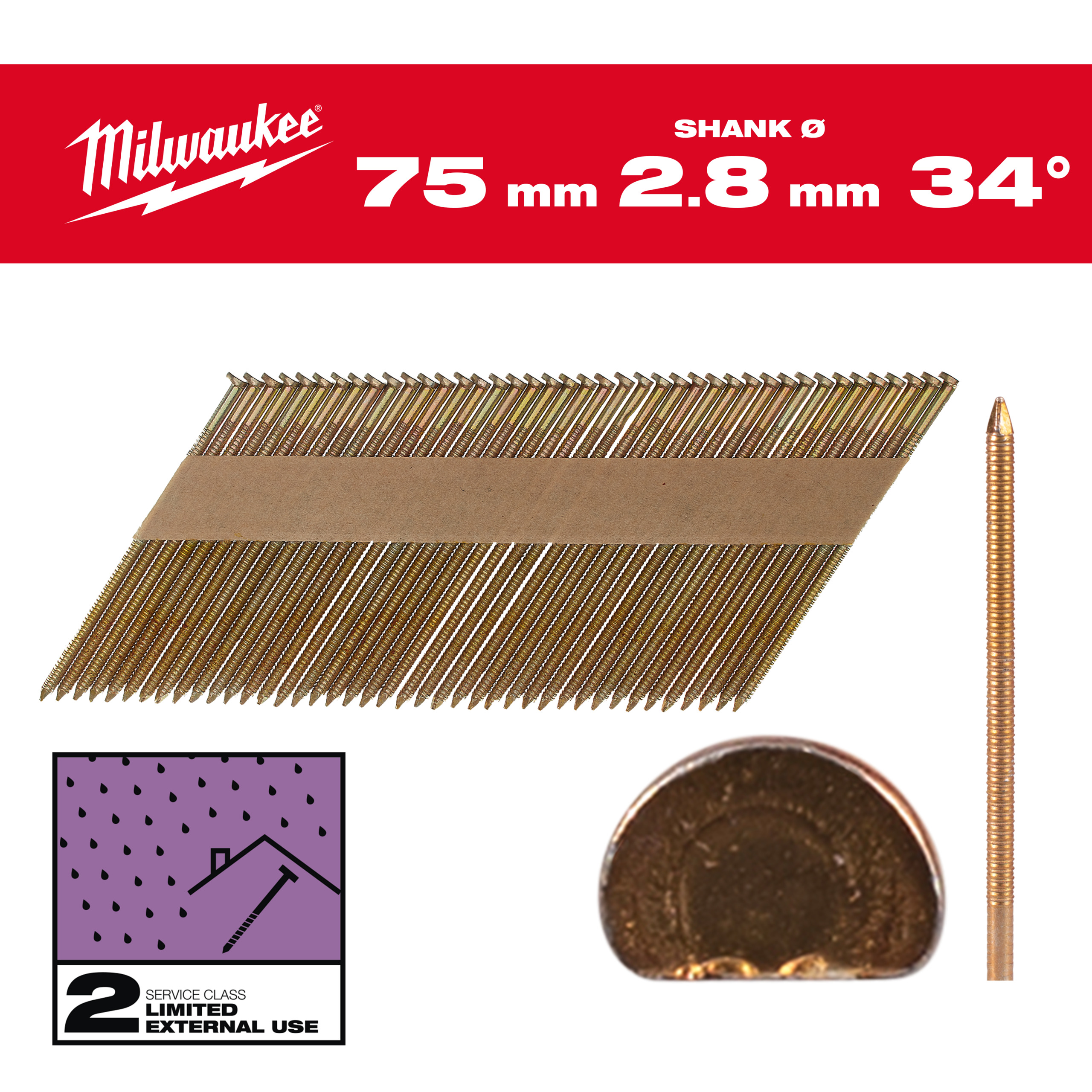 Framing nails, 34°, D head - 34° D-Head 75 x 2.8 mm / RS / G / SC2 - 2.200 pc