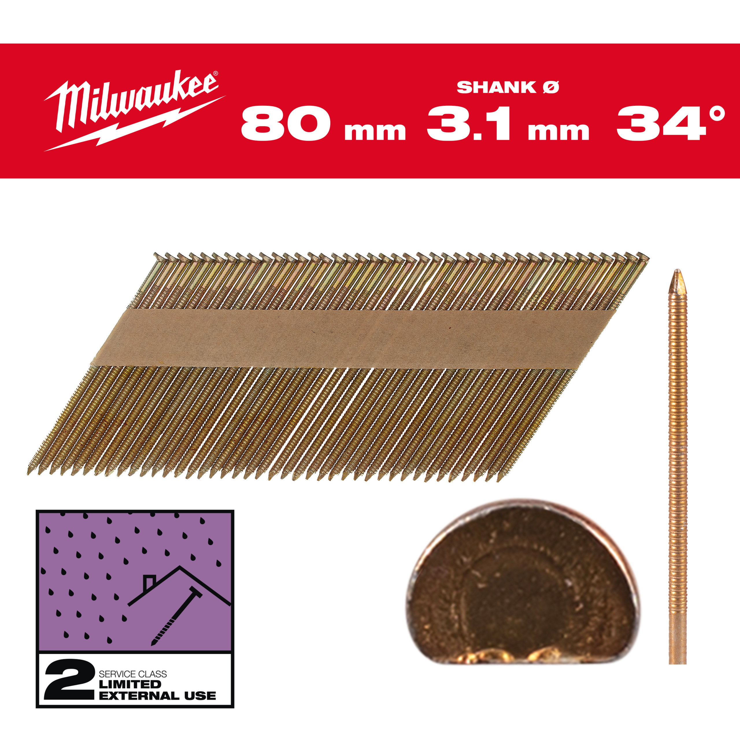 Framing nails, 34°, D head - 34° D-Head 80 mm / RS / G / SC2 - 2.200 pc