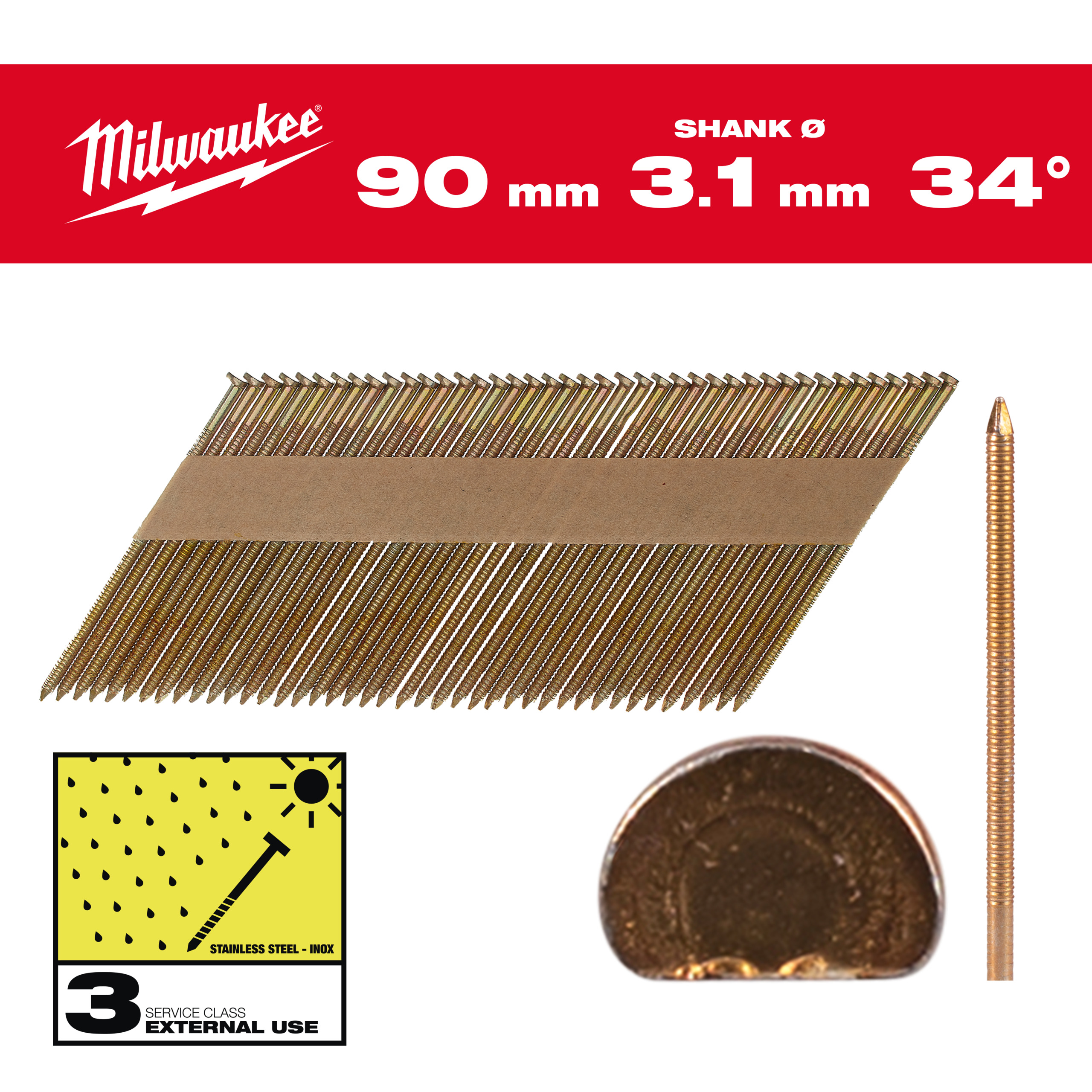 Framing nails, 34°, D head - 34° D-Head 90 mm / RS / HDG / SC3 - 2.200 pc