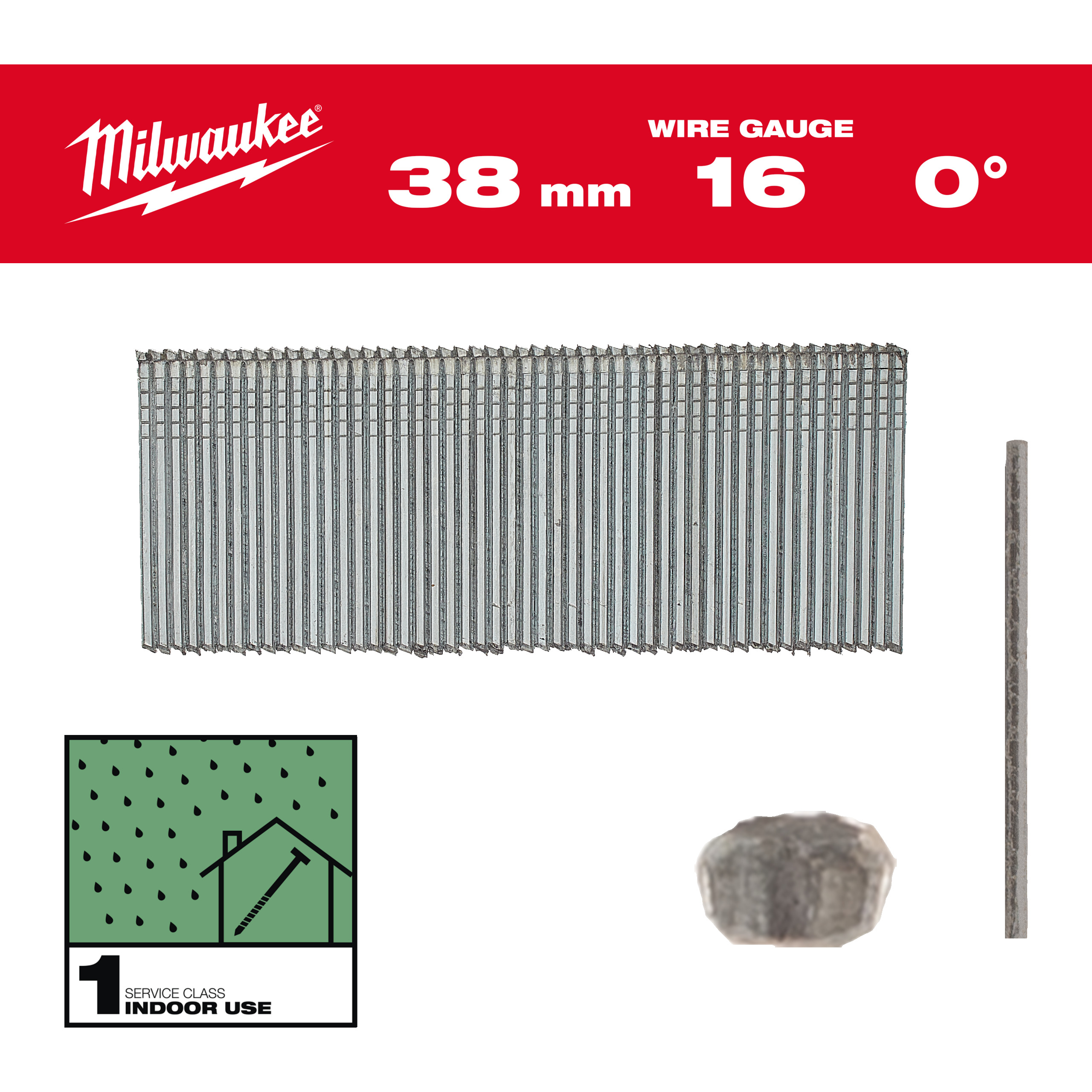 Finish nails, 16 gauge, 0° straight, thin finish head - 16G / 0° / 38mm / G / SC1 - 2.500 pc