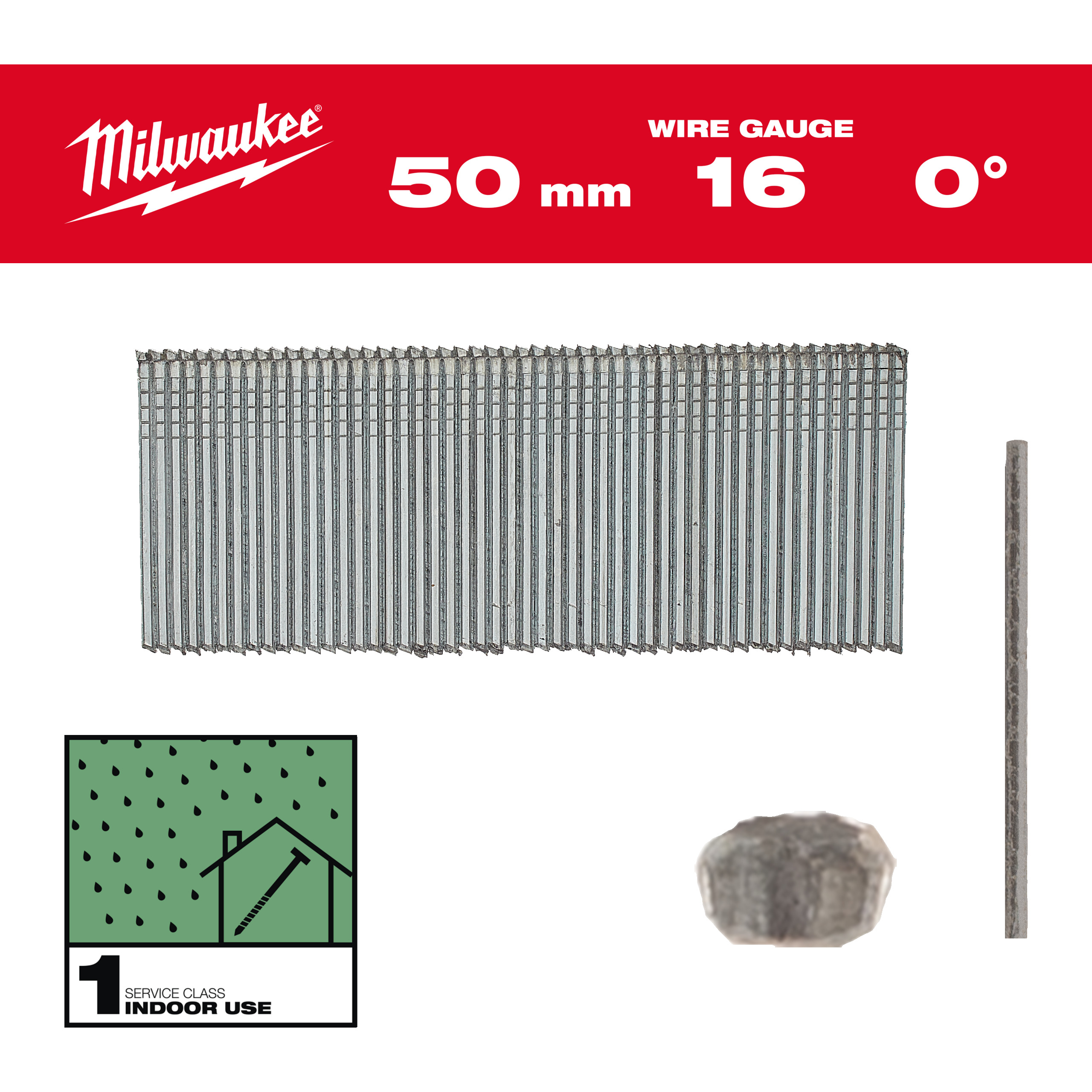 Finish nails, 16 gauge, 0° straight, thin finish head - 16G / 0° / 50mm / G / SC1 - 2.500 pc