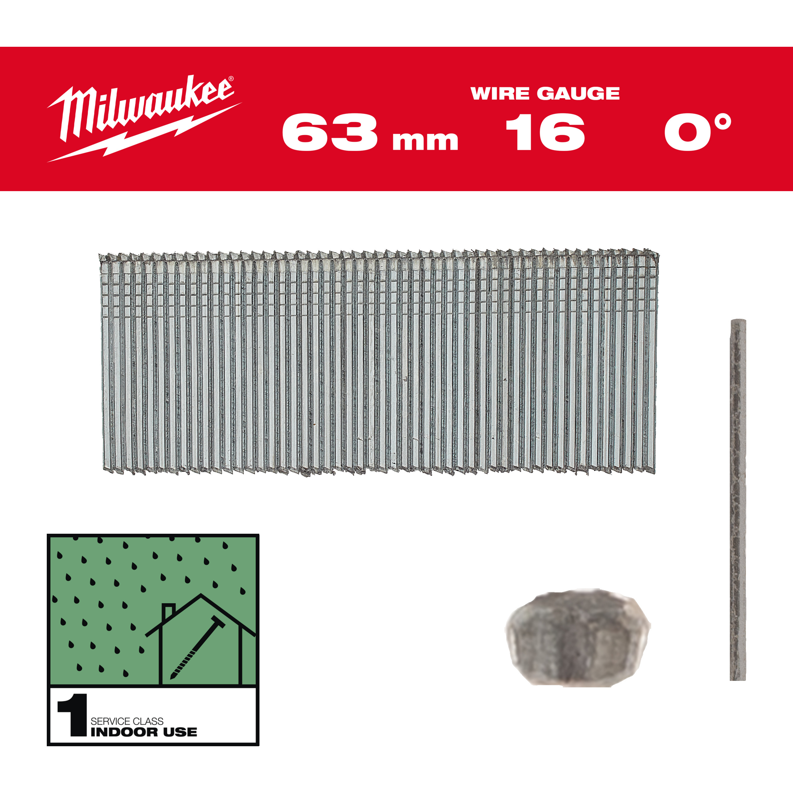 Finish nails, 16 gauge, 0° straight, thin finish head - 16G / 0° / 63mm / G / SC1 - 2.500 pc