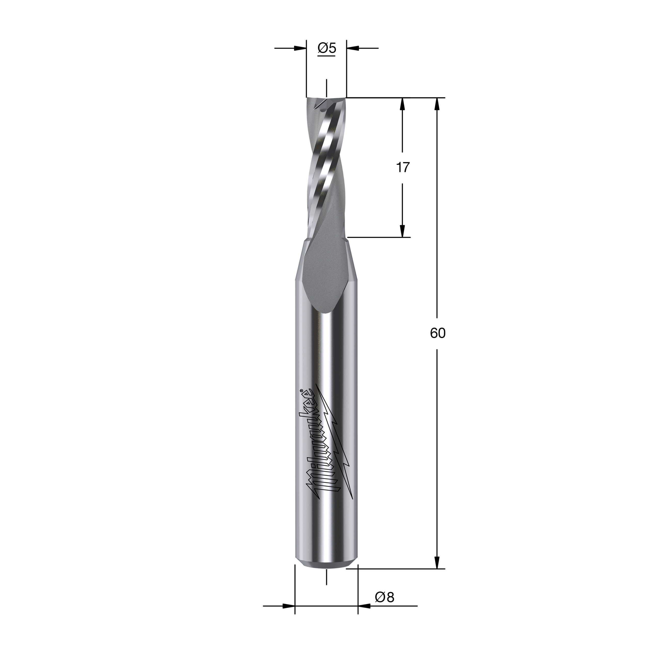 Milwaukee S8 Spirálová fréza Upcut 5/60 mm stopka 8 mm – ⌀5 mm (1 ks)