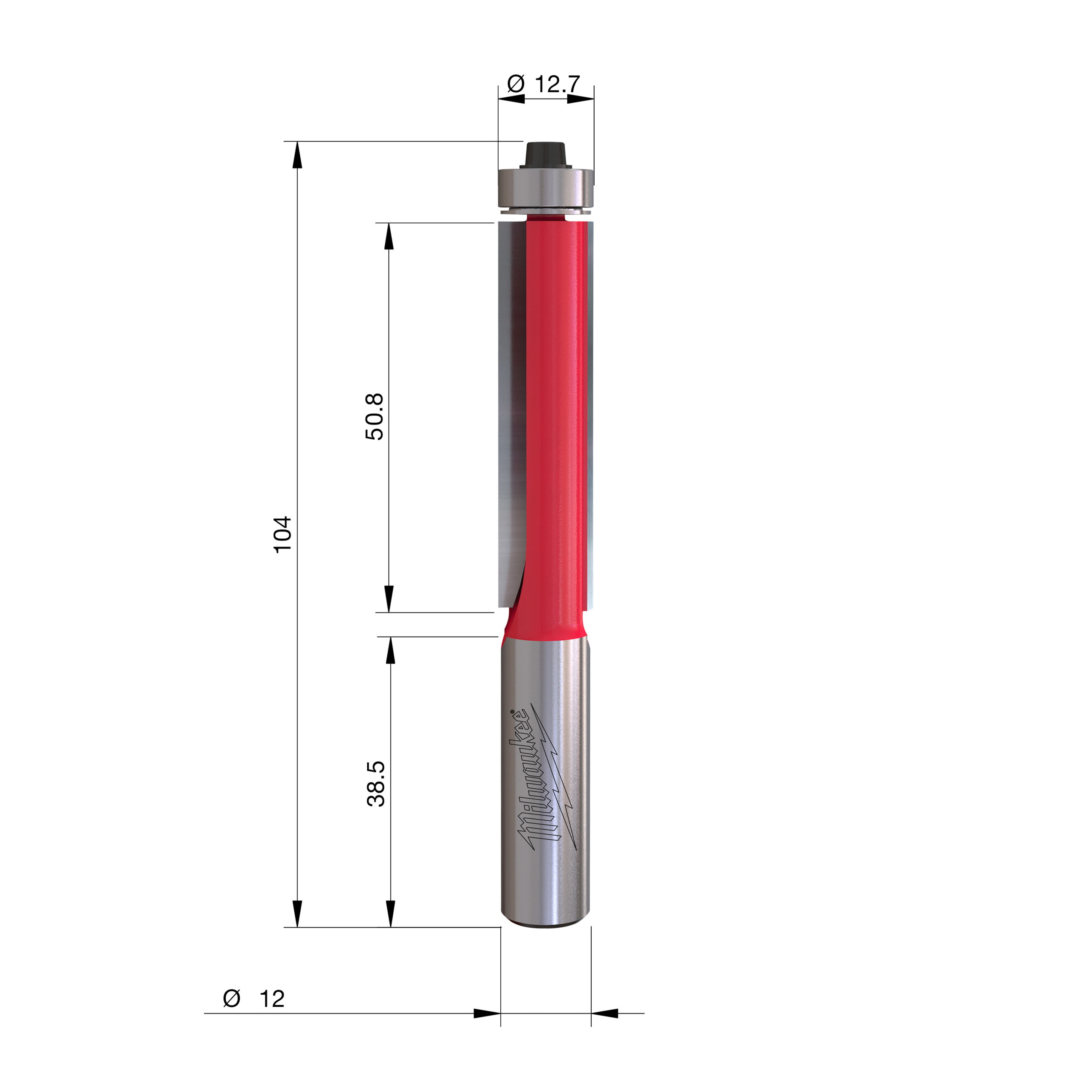 Milwaukee S12 Zarovnávací fréza s ložiskem 12,7 × 104 mm – ⌀12,7 mm (1 ks)