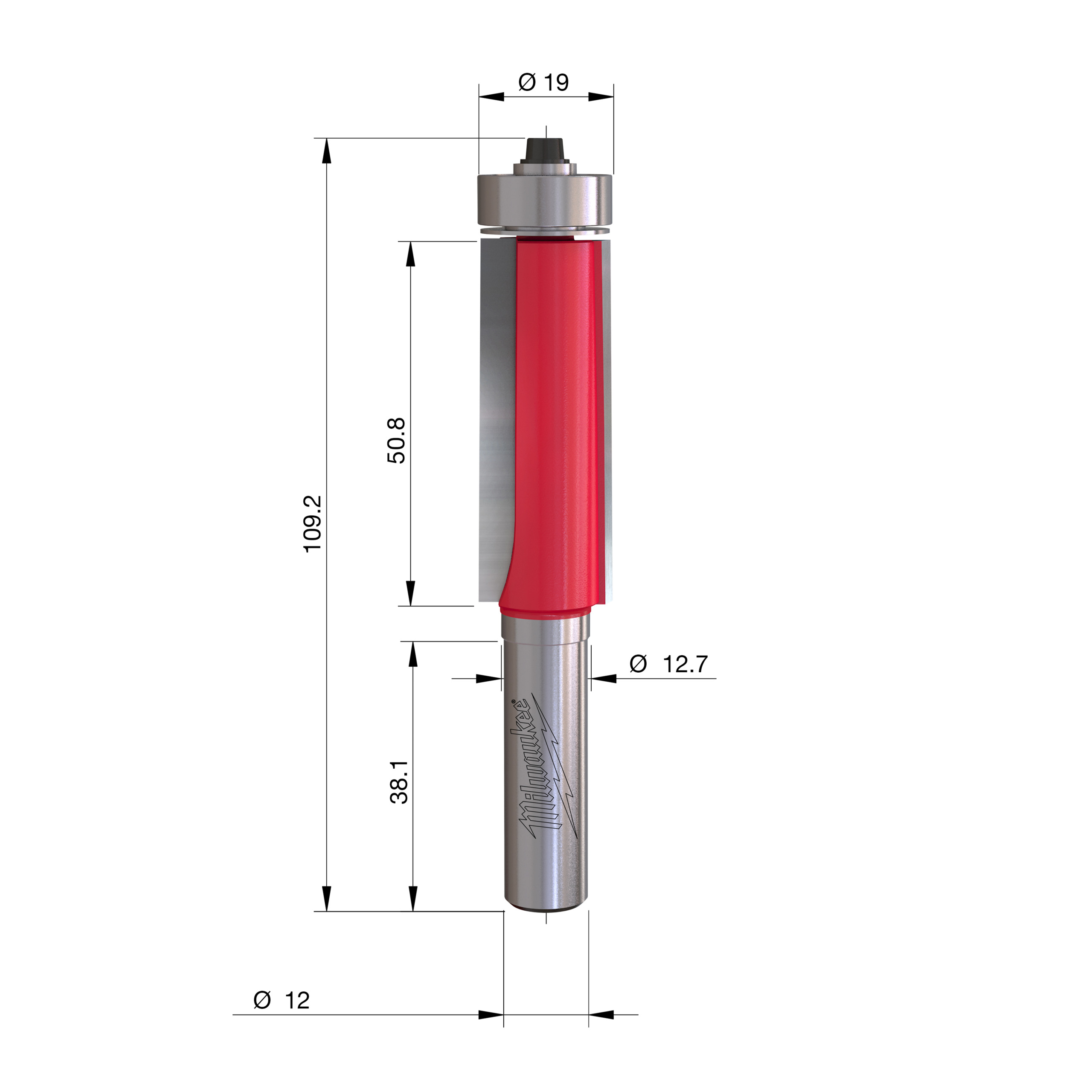 Milwaukee S12 Zarovnávací fréza s ložiskem 19 × 110 mm – ⌀19 mm