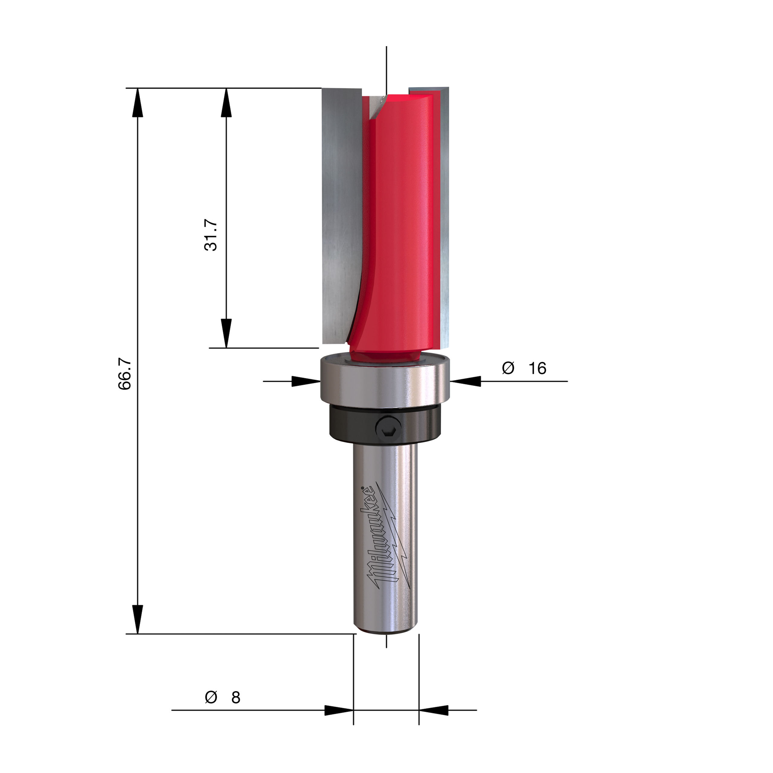 Milwaukee S8 Šablonová fréza 16 × 66,5 mm – ⌀8 mm stopka