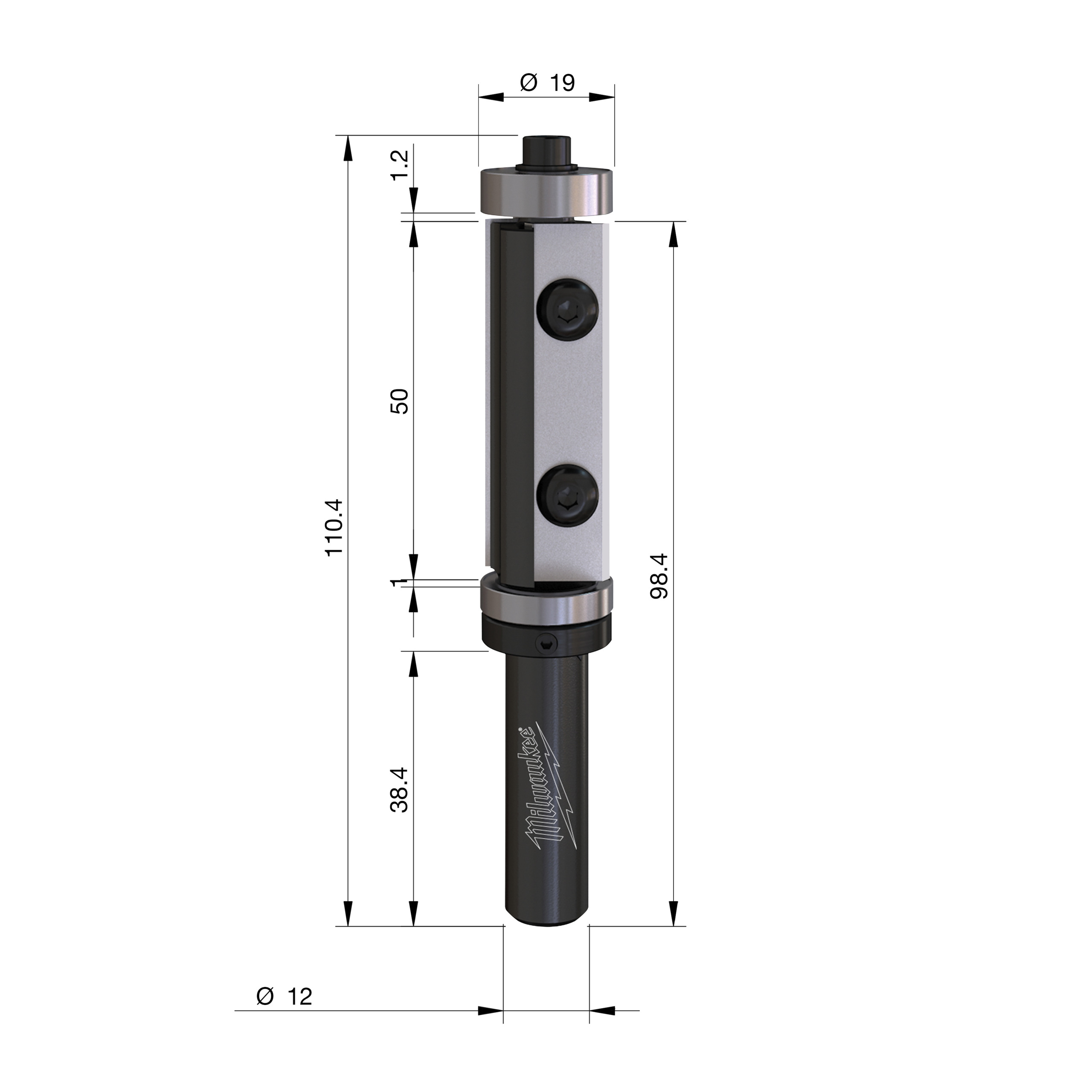 Milwaukee Šablonová fréza S12 tvrdokov 19 × 110 mm – ⌀19 mm