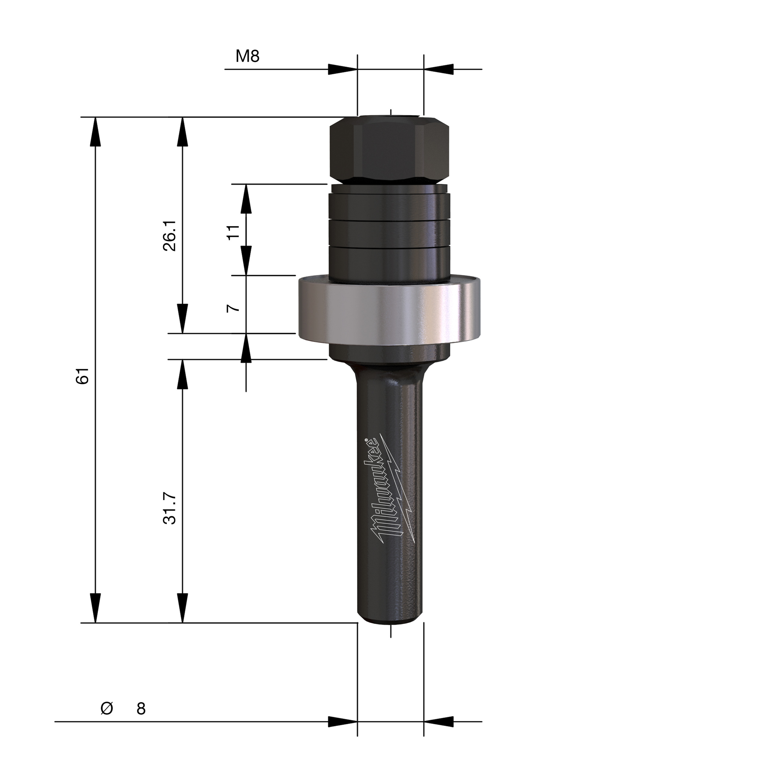 Milwaukee Drážkovací trn S8 pro frézy – ⌀8 mm
