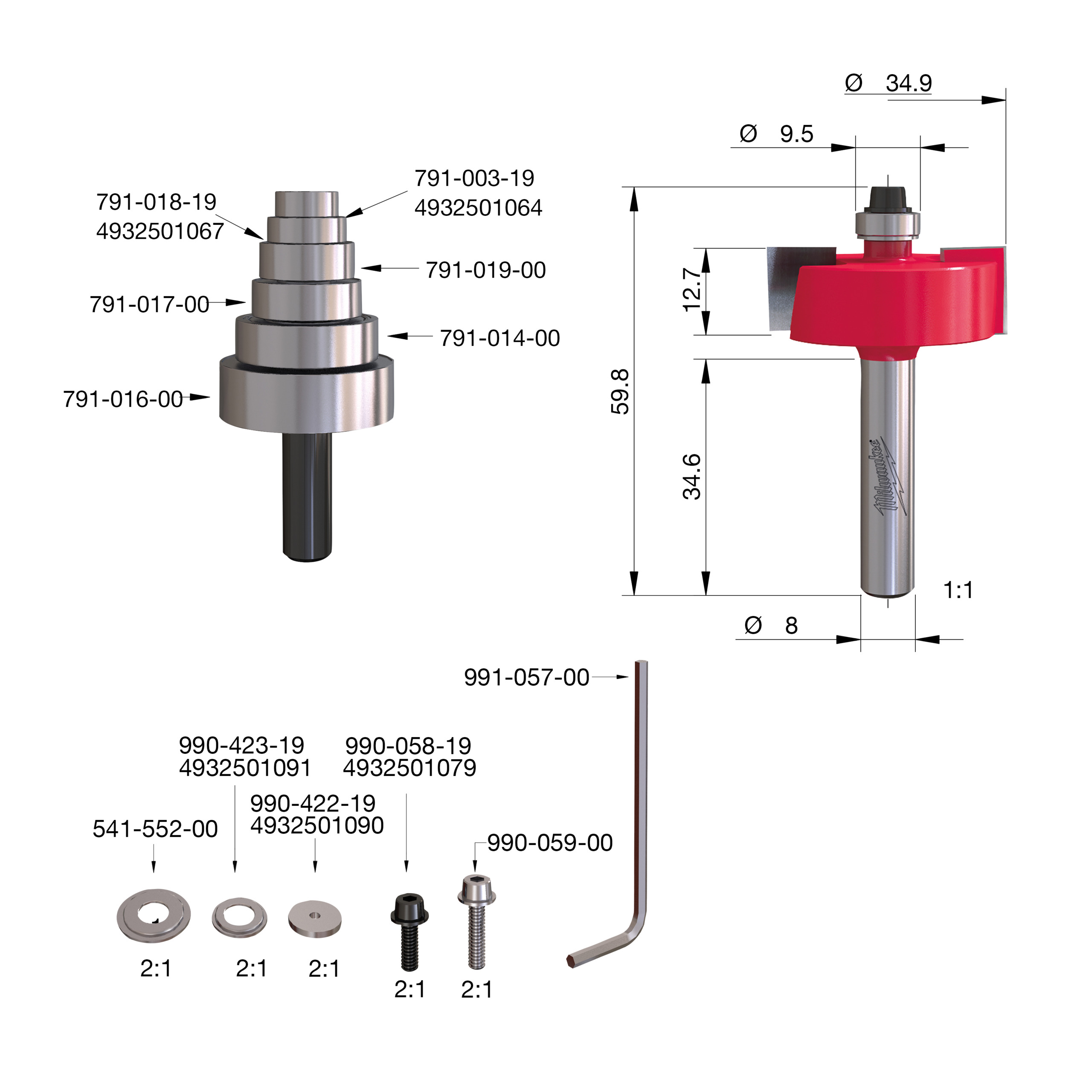 Milwaukee S8 Falcovací fréza 34,9/0–12,7 mm – ⌀34,9 mm