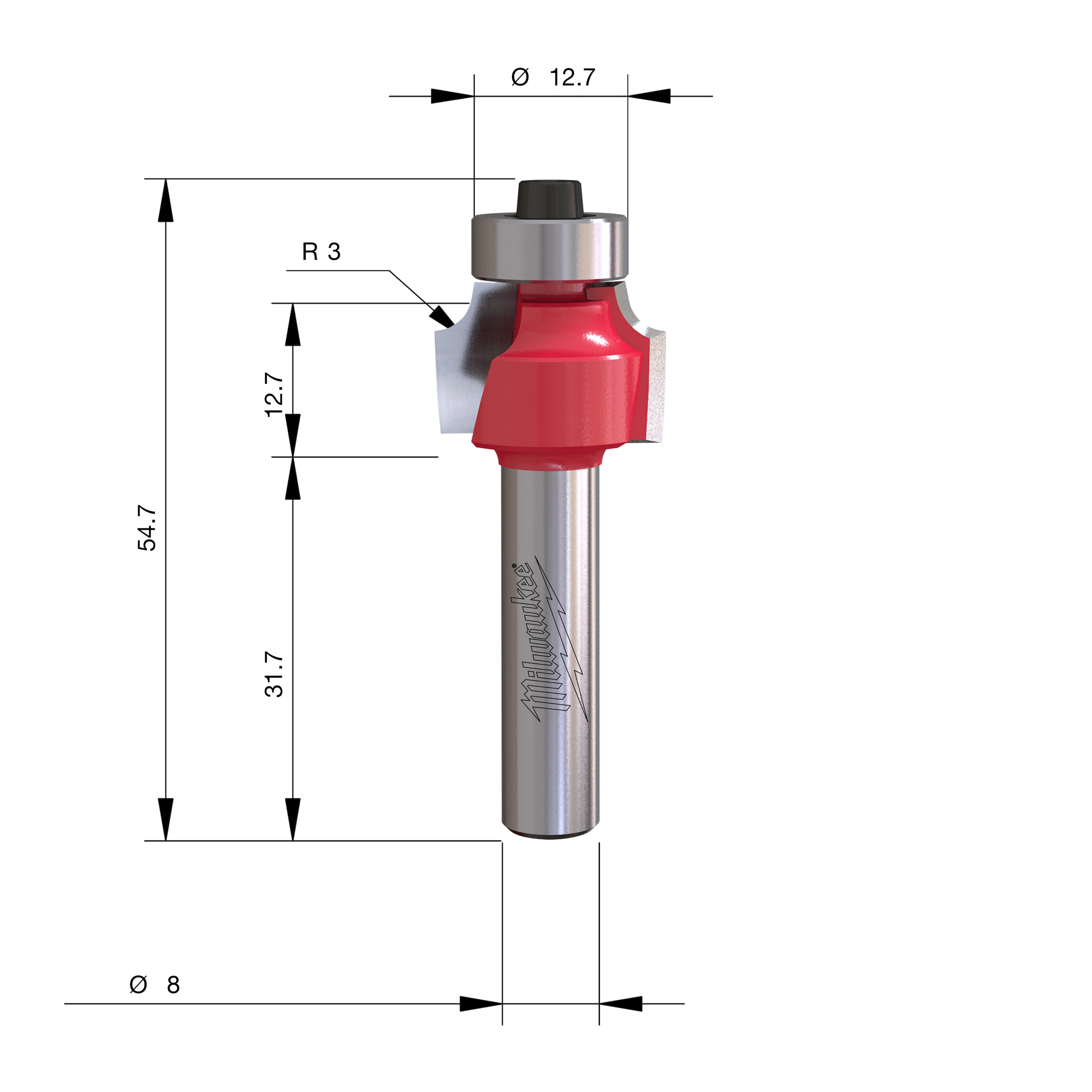 Milwaukee S8 Zaoblovací fréza stopka 8 mm 18,7 × 52,5 mm – ⌀18,7 mm