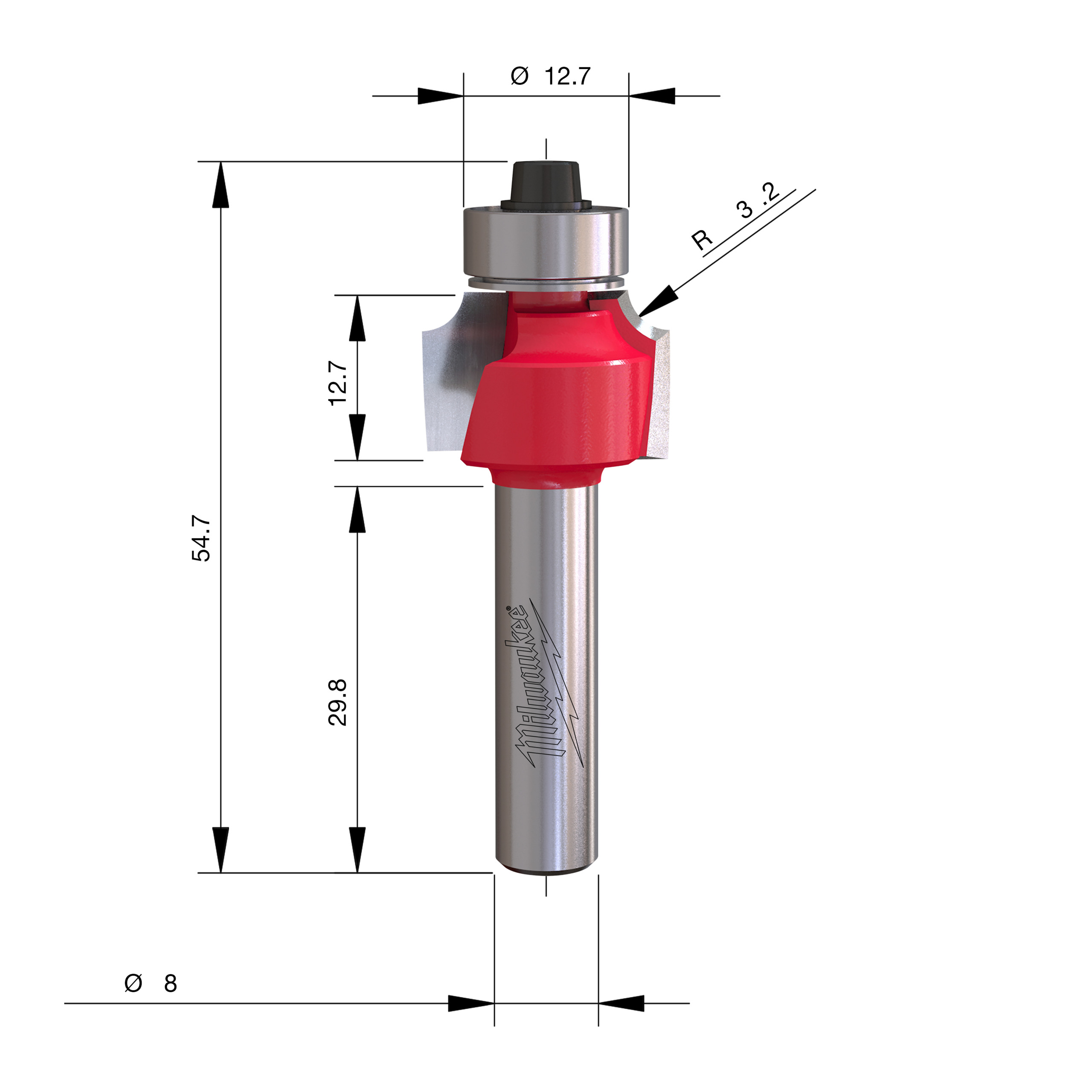Milwaukee Zaoblovací fréza stopka 8 mm 19,1 × 54 mm – ⌀19,1 mm