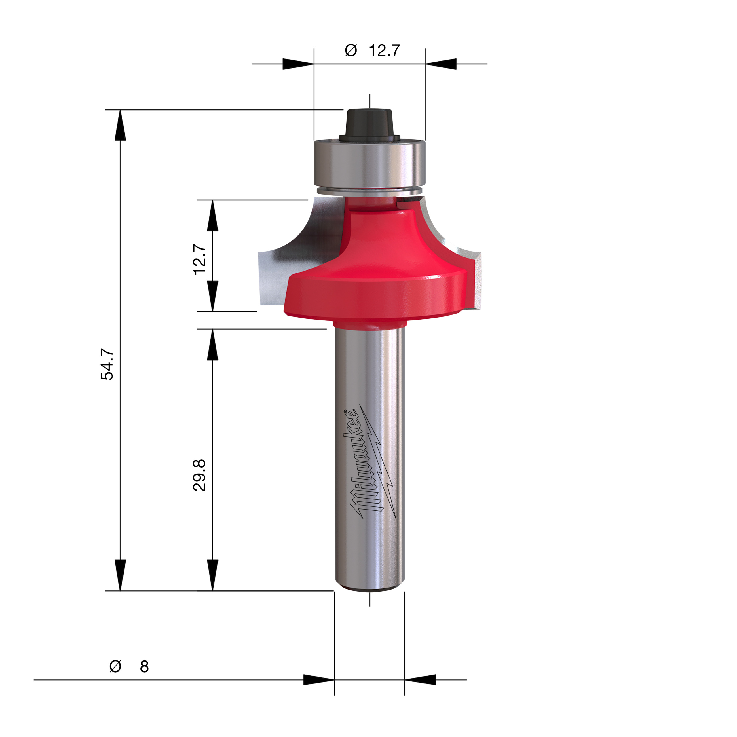 Milwaukee S8 Zaoblovací fréza stopka 8 mm 25,4 × 54 mm – ⌀25,4 mm
