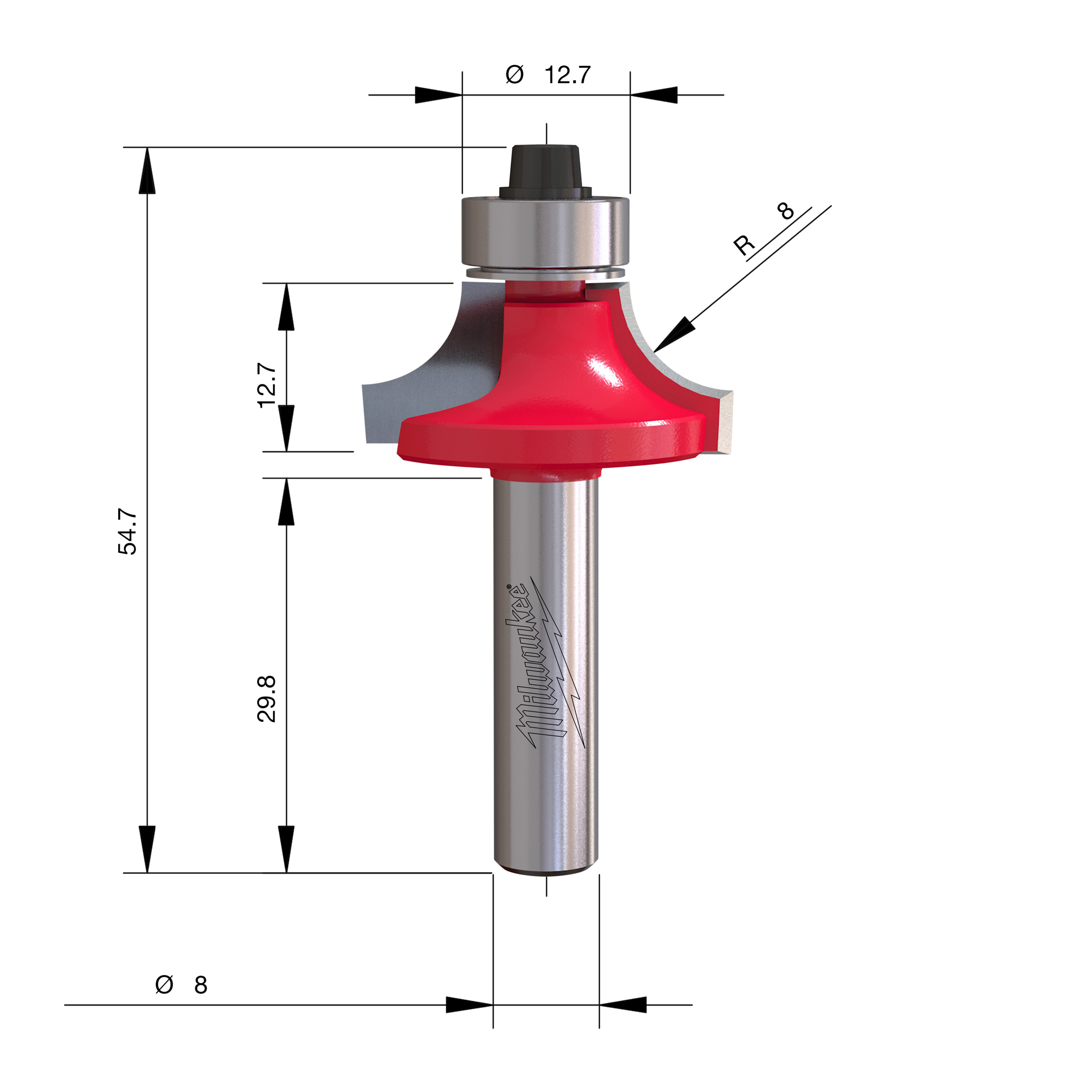 Milwaukee Zaoblovací fréza stopka 8 mm 28,6 × 54 mm – ⌀28,6 mm