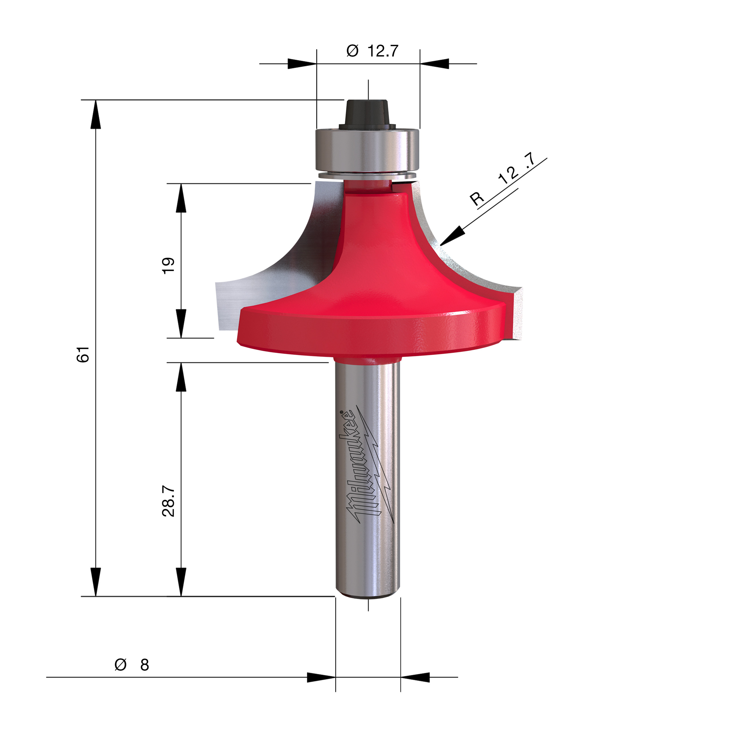 Milwaukee S8 Zaoblovací fréza 38,1 × 61 mm – ⌀8 mm stopka