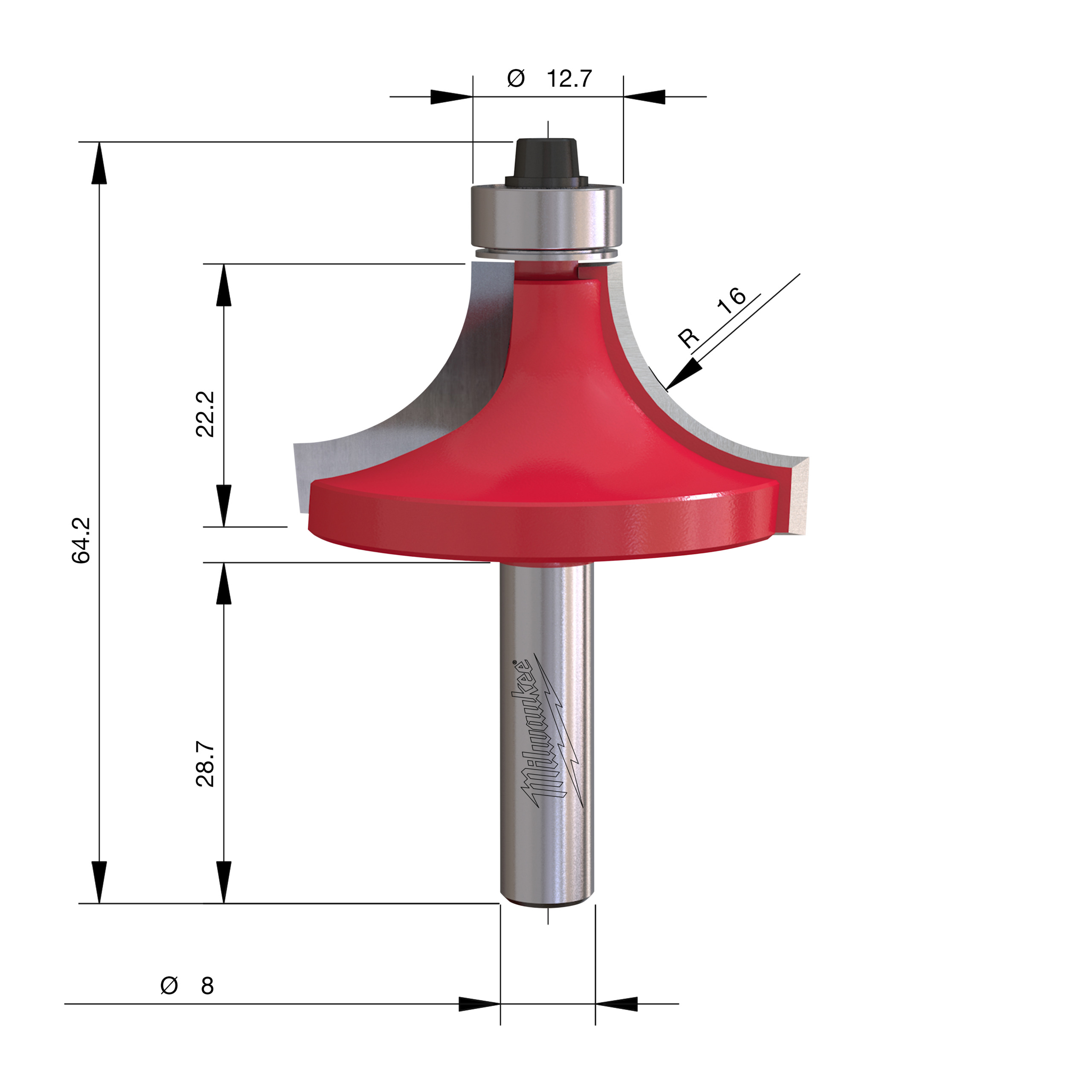Milwaukee Zaoblovací fréza stopka 8 mm 44,5/63,5 mm – ⌀44,5 mm