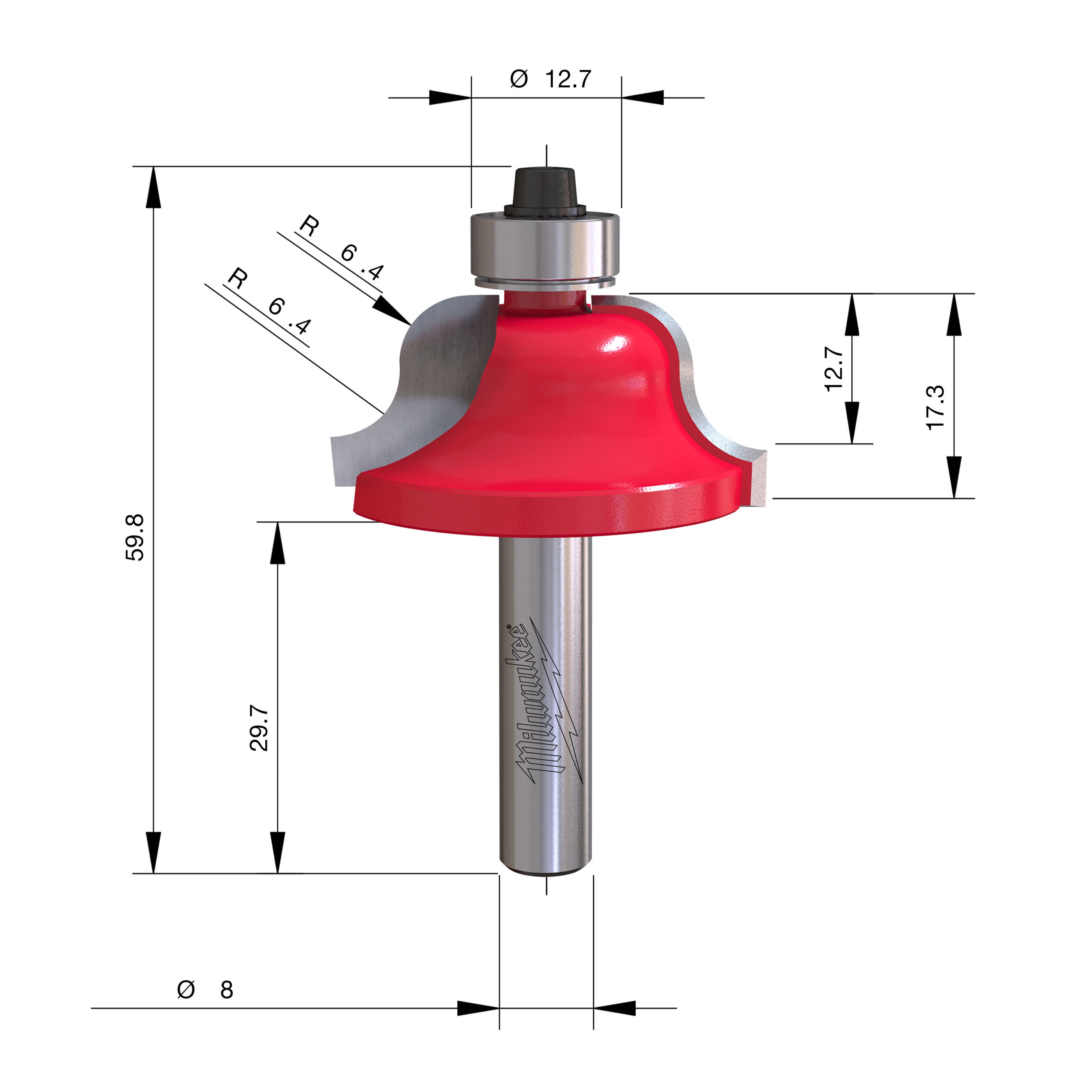 Milwaukee S8 Fréza Roman Ogee stopka 8 mm – ⌀38,1 mm
