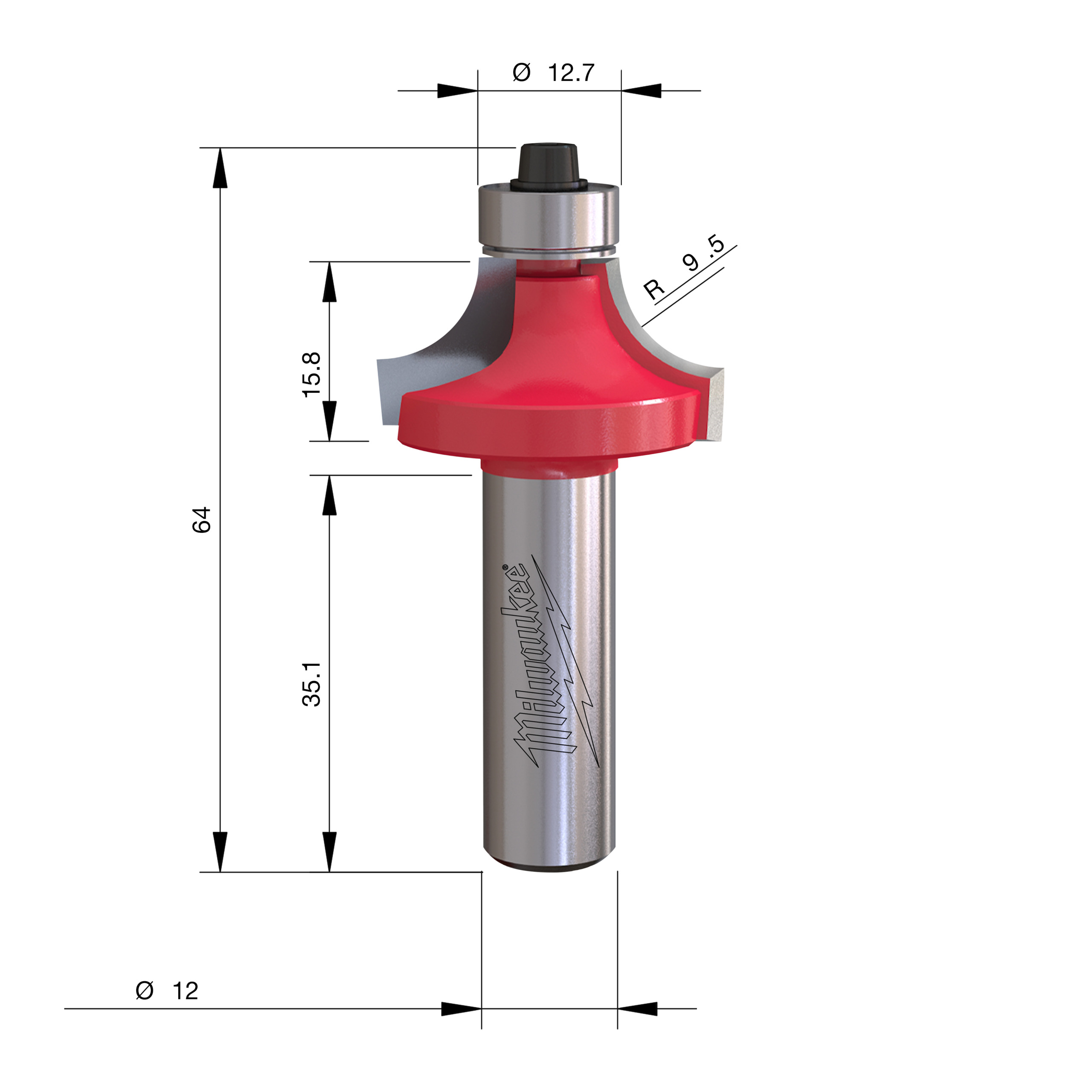 Milwaukee Zaoblovací fréza stopka 12 mm 31,7 × 63,7 mm – ⌀31,7 mm